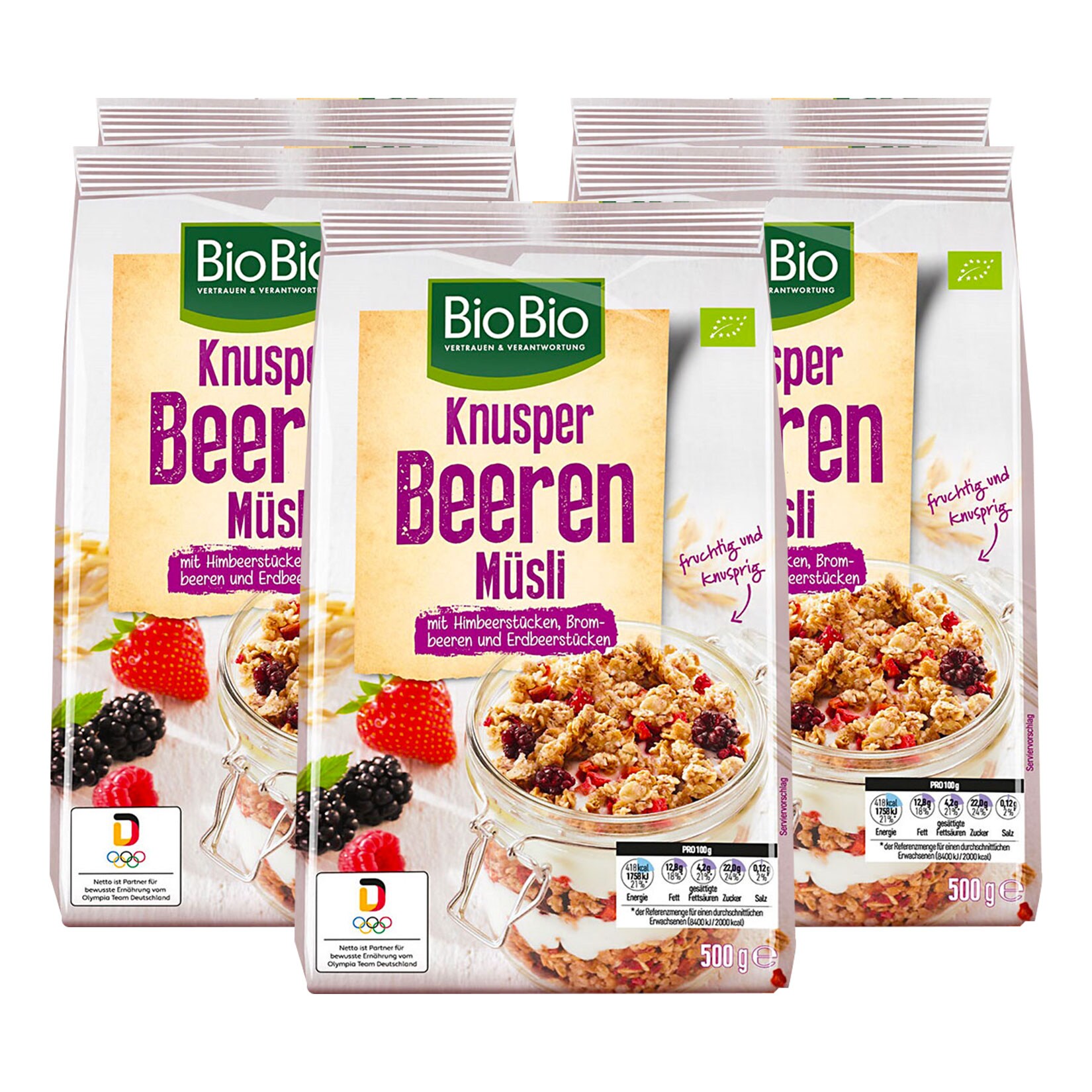 BioBio Knusper Beeren M&uuml;sli 500 g, 5er Pack - Bild 1