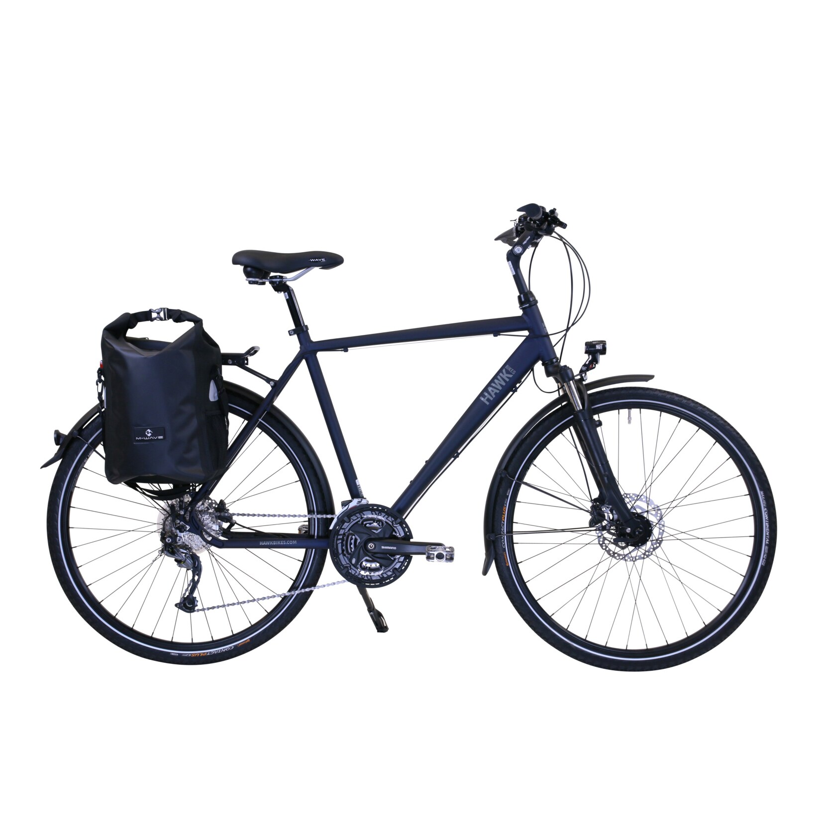 HAWK Trekking Deluxe mit Tasche ,Ocean Blue Herren 28 Zoll -  Rahmenhöhe 57cm , Fahrrad mit Microshift 27 Gang Kettensch