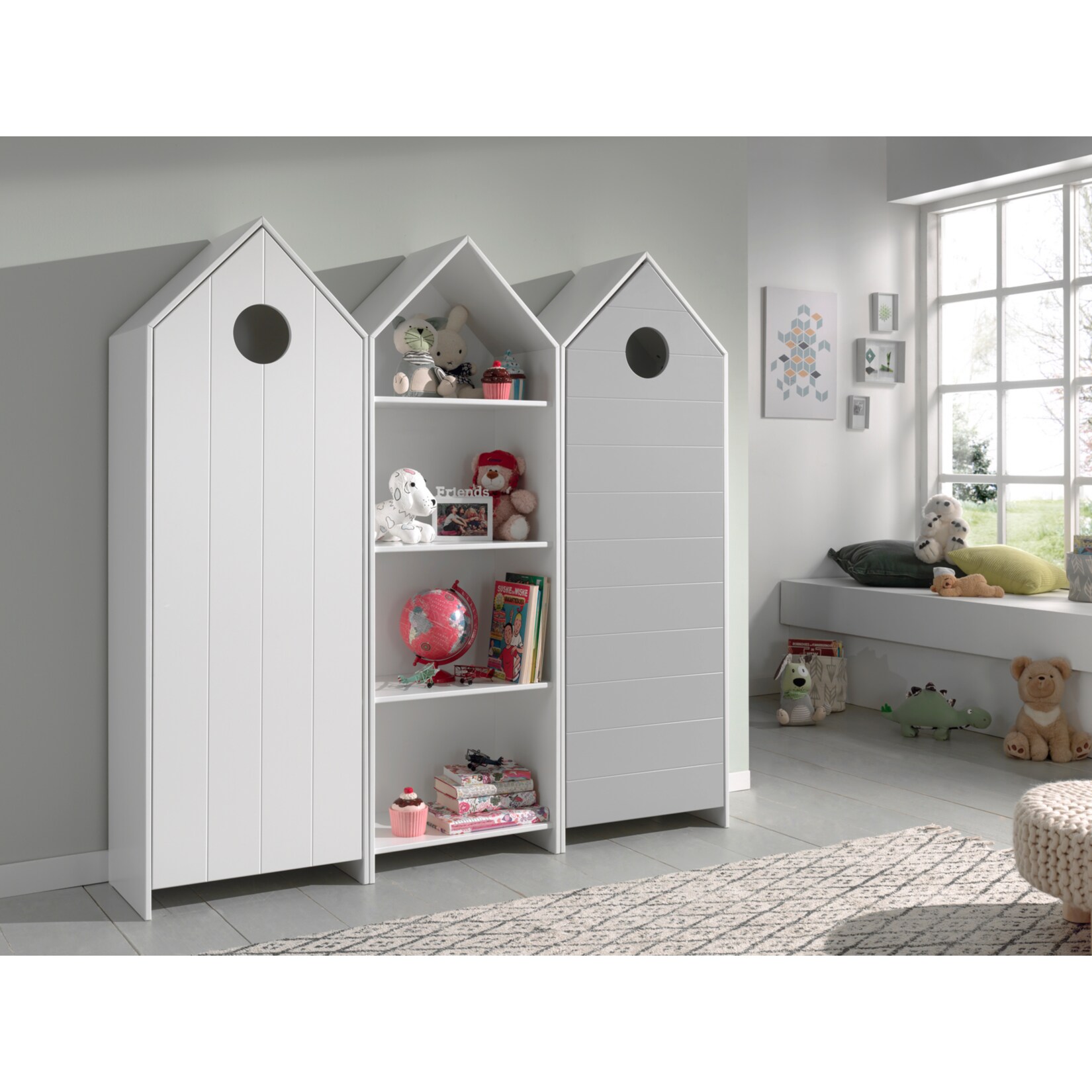 Vipack CASAMI Set 3-teilig - 1x Schrank 1-t&uuml;rig mit Front in Wei&szlig;, 1x Regalschrank, 1x Schrank 1-t&uuml;rig mit Front in Grau - Bild 1