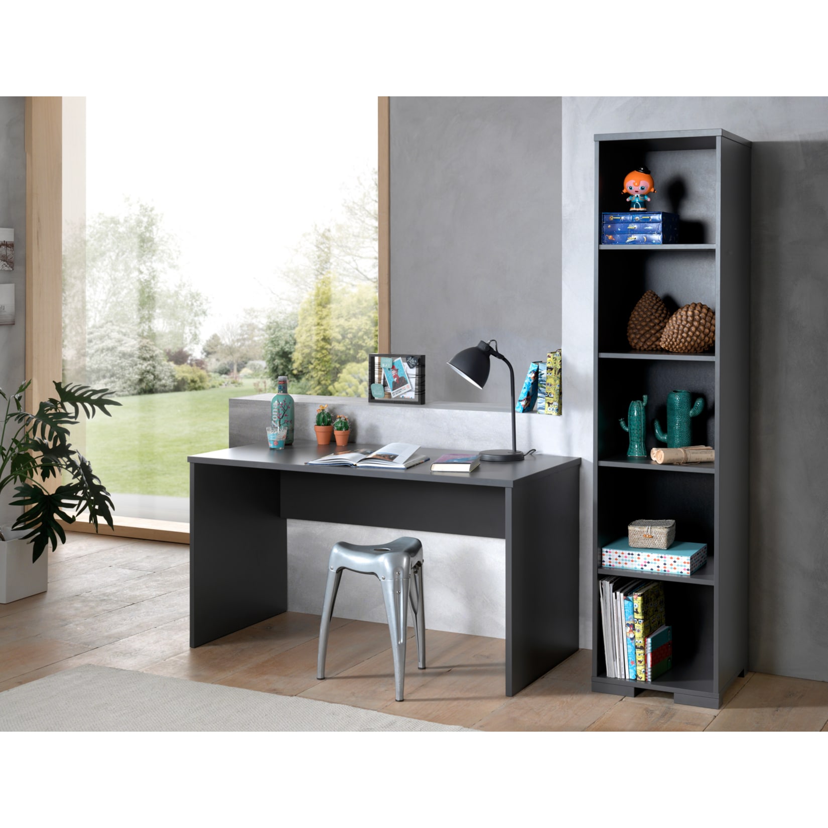 Vipack LONDON Jugendzimmer Set 2-tlg. best. aus: Schreibtisch, Regal, Ausf. Dekor Anthrazit, Absatz Buche natur massiv - Bild 1