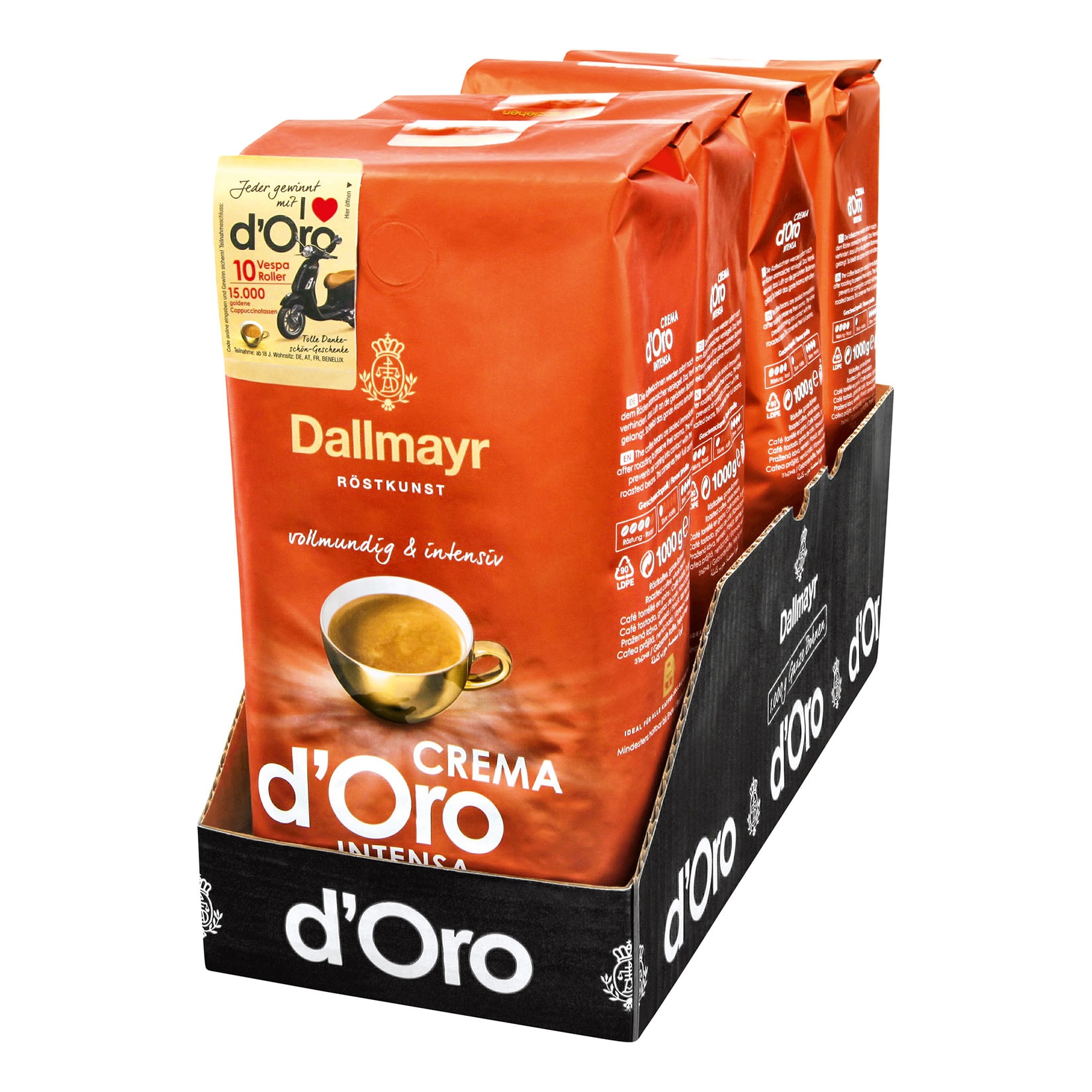 Dallmayr Crema d'Oro Intensa ganze Kaffeebohnen 1 kg, 4er Pack - Bild 1