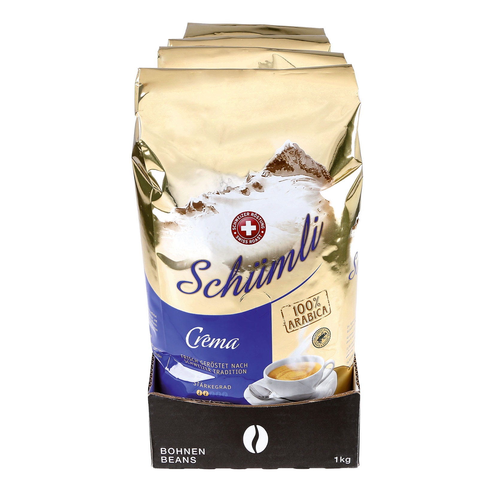 Schweizer Sch&uuml;mli Crema ganze Kaffeebohnen 1 kg, 4er Pack - Bild 1