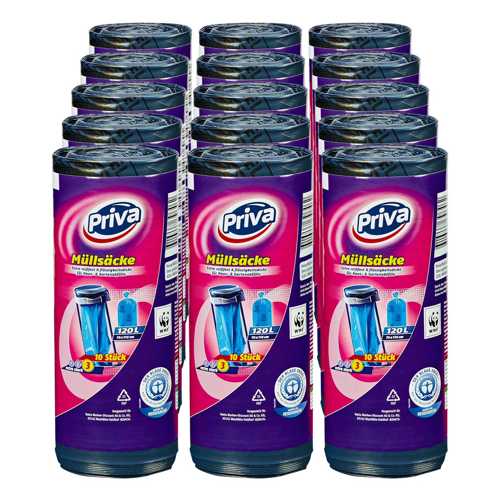 Priva M&uuml;llbeutel 10 x 120 Liter, 15er Pack - Bild 1