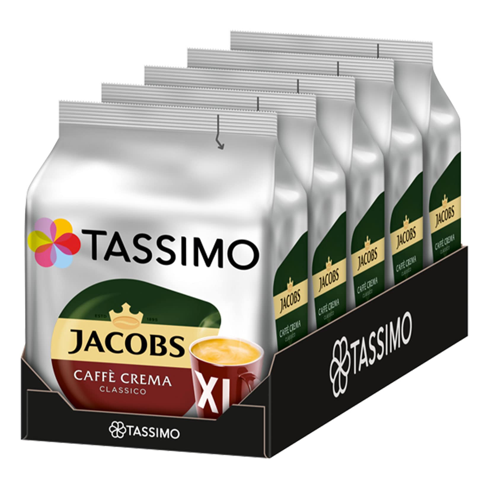 Jacobs Tassimo Caff&egrave; Crema Classico XL 16 Kapseln 163,8 g, 5er Pack - Bild 1