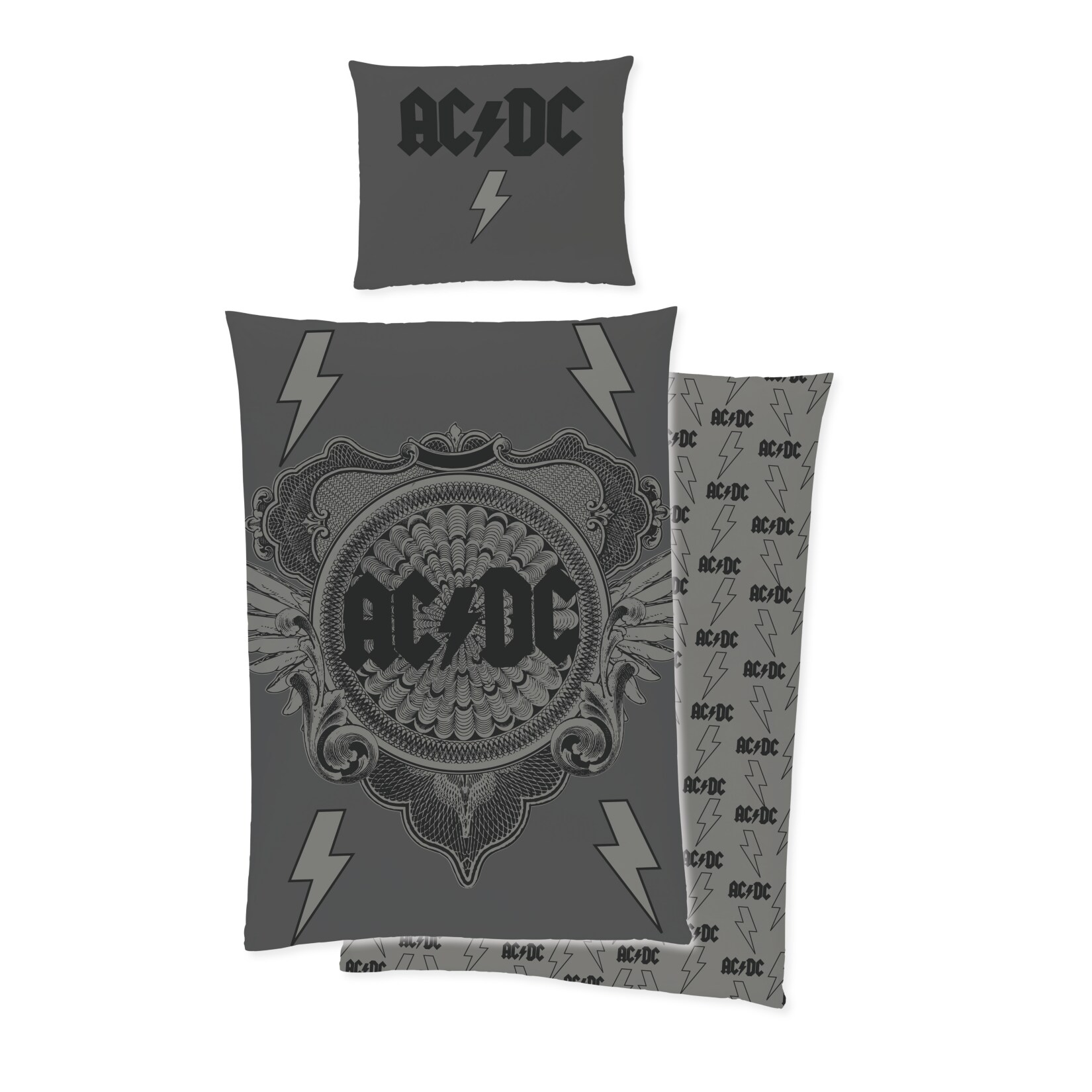 AC/DC Wende-Bettw&auml;sche, verschiedene Designs - AC/DC Logo, grau - Bild 1