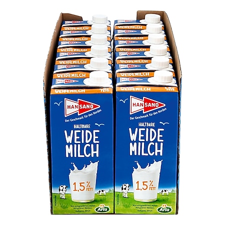 Hansano haltbare Weidemilch 1,5% 1 Liter, 12er Pack - Bild 1