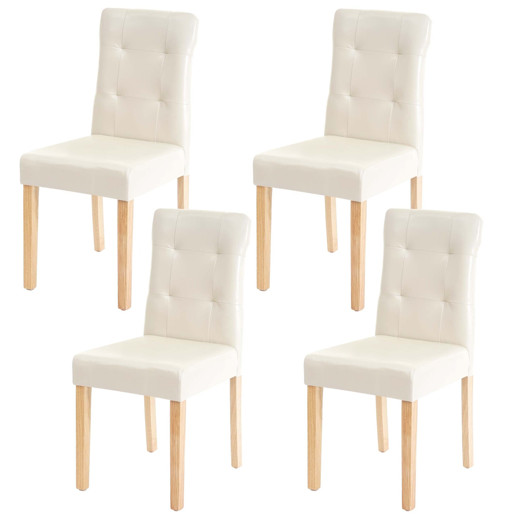 4er-Set Esszimmerstuhl MCW-E58, Stuhl Essstühle, MVG-zertifiziert ~ Kunstleder creme, helle Beine