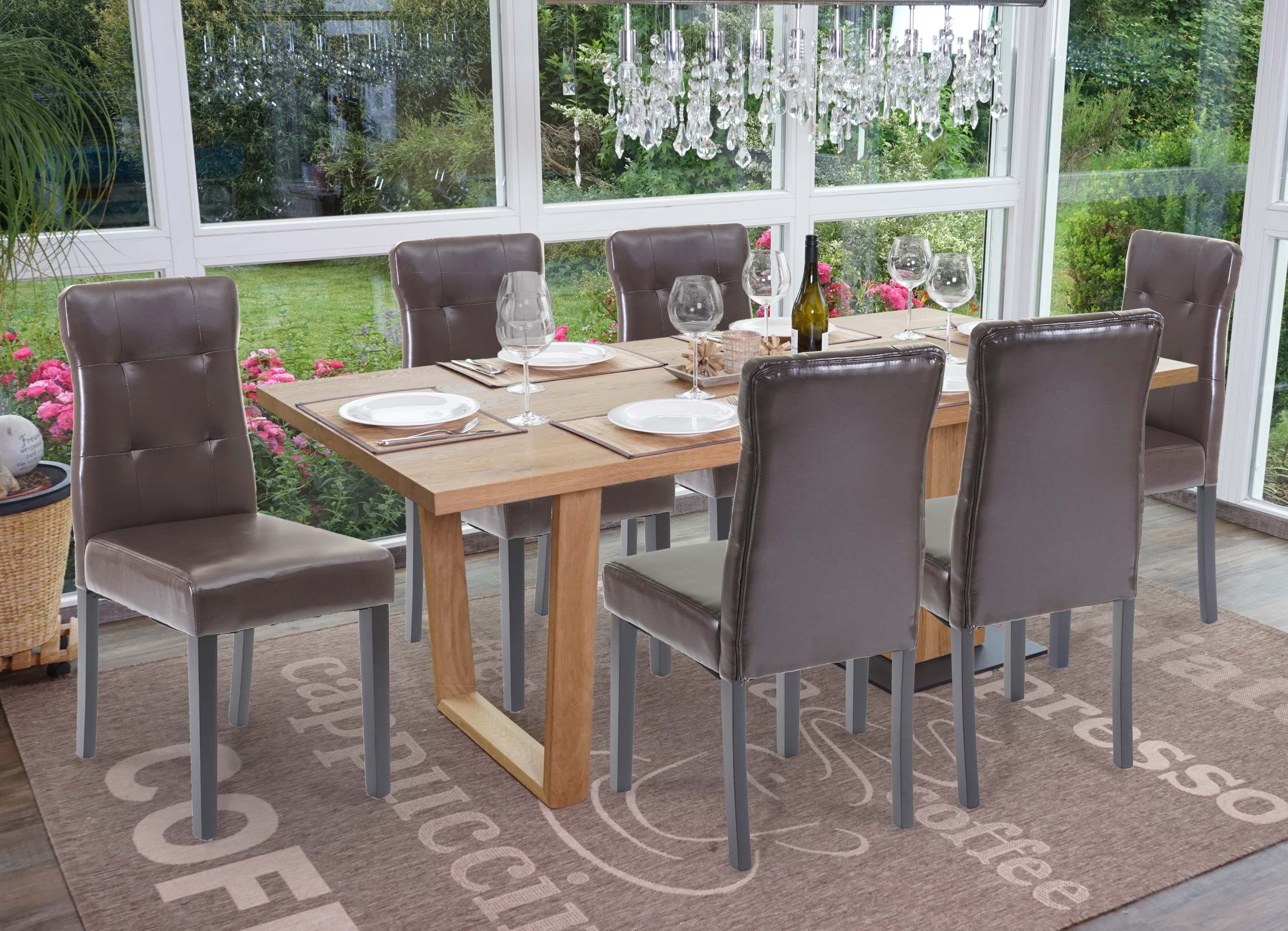 6er-Set Esszimmerstuhl MCW-E58, Stuhl Essst&uuml;hle ~ Kunstleder braun, dunkle Beine - Bild 1