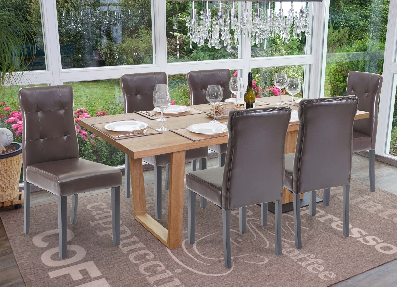 6er-Set Esszimmerstuhl MCW-E58, Stuhl Essstühle ~ Kunstleder braun, dunkle Beine