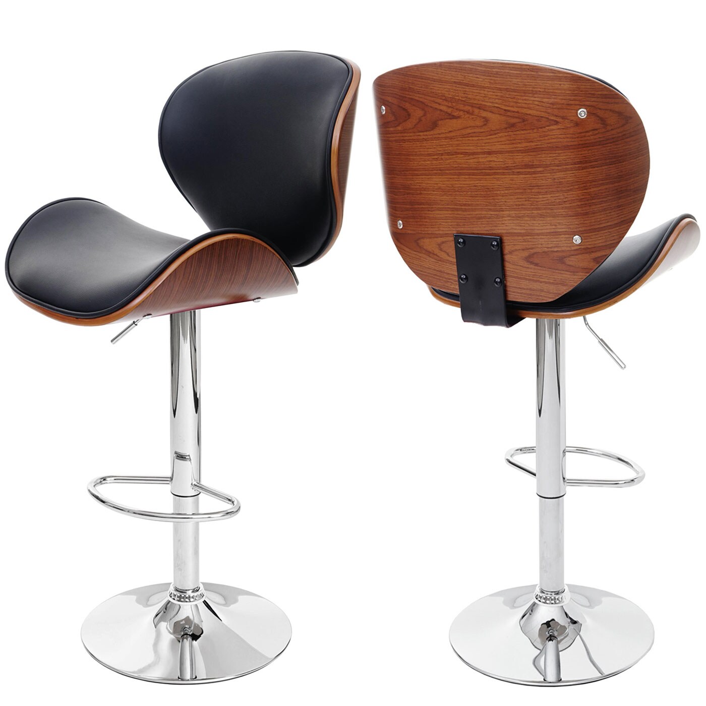 Barhocker Arklow, Barstuhl, Holz Bugholz Retro-Design ~ Walnuss-Optik, Polster schwarz