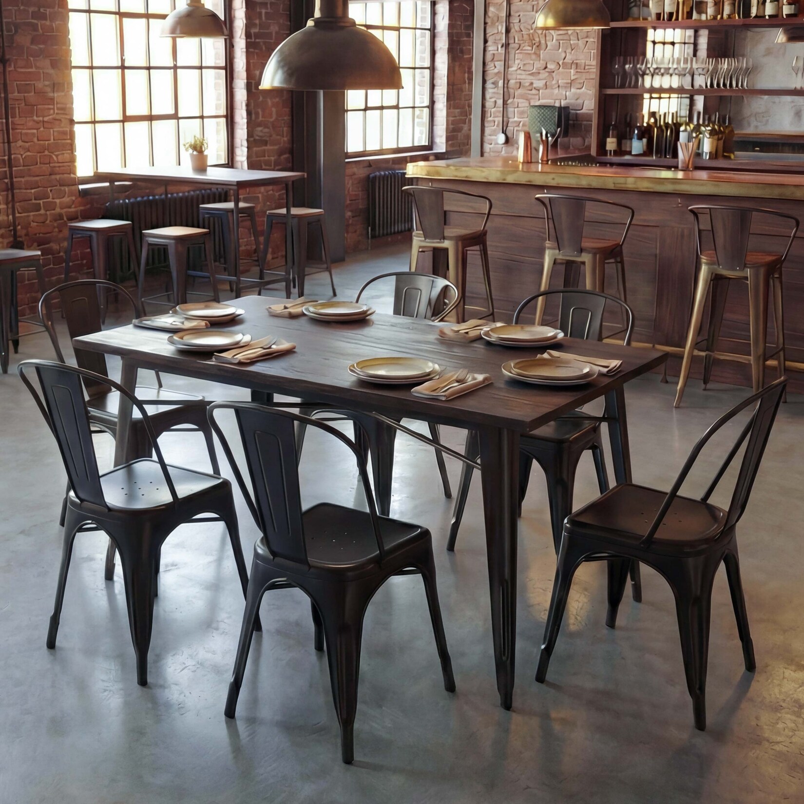 6er-Set Stuhl MCW-A73, Bistrostuhl Stapelstuhl, Metall Industriedesign stapelbar ~ schwarz | 04057651356129