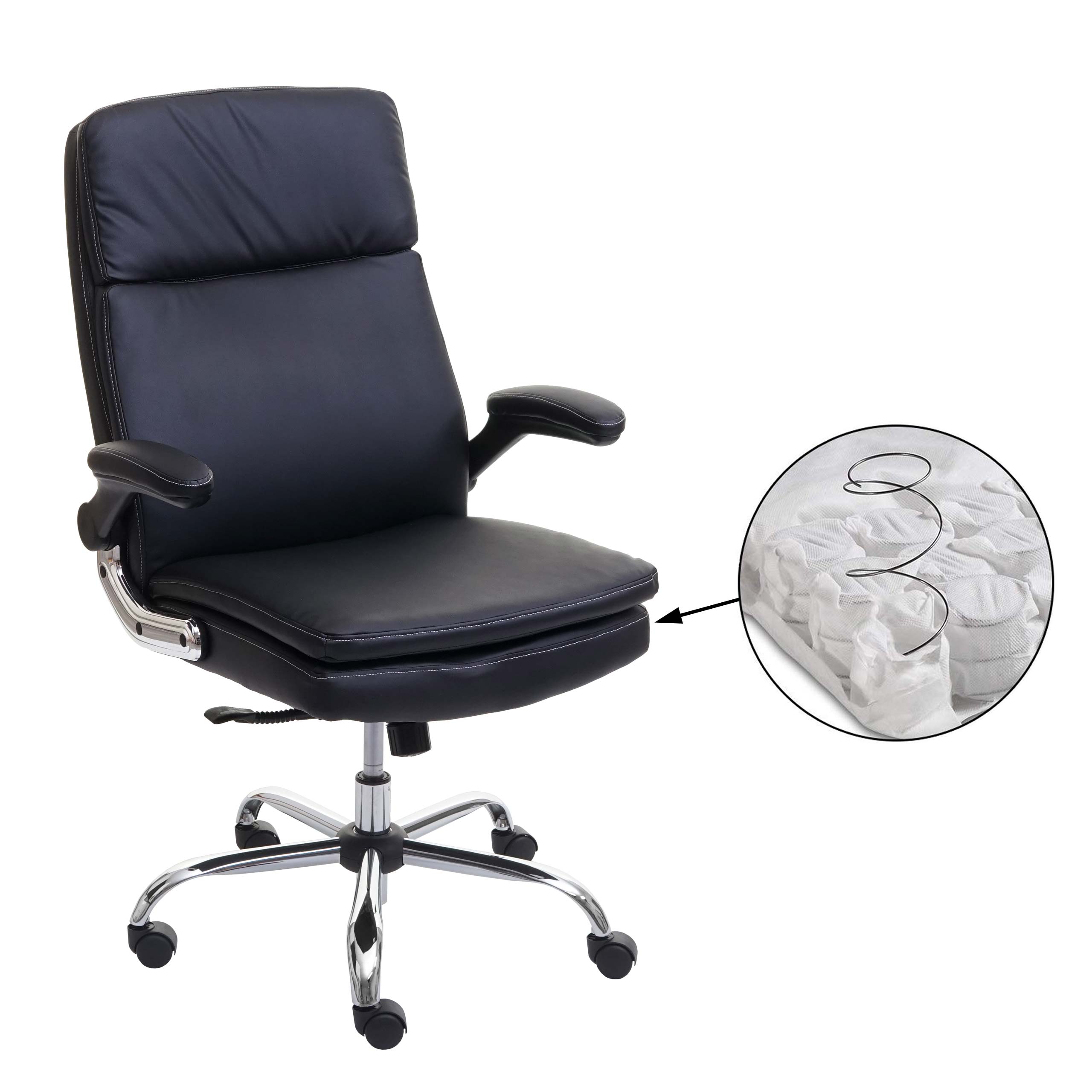 B&uuml;rostuhl MCW-F83, Schreibtischstuhl Chefsessel Drehstuhl, Federkern Kunstleder ~ schwarz - Bild 1