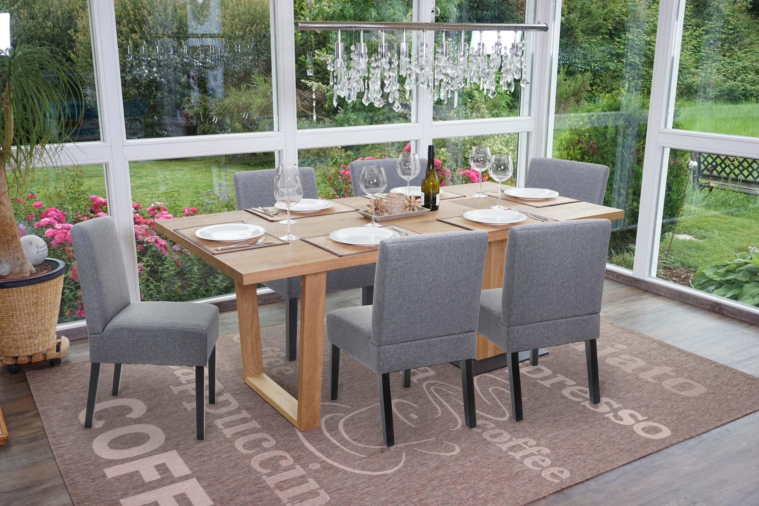 6er-Set Esszimmerstuhl MCW-F61, Stuhl Lounge-Stuhl, Stoff/Textil ~ dunkelgrau - Bild 1