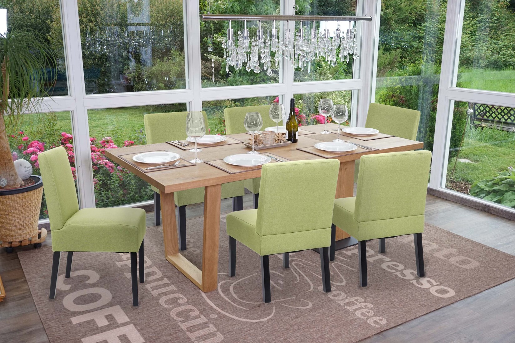 6er-Set Esszimmerstuhl MCW-F61, Stuhl Lounge-Stuhl, Stoff/Textil ~ grün | 04057651318981