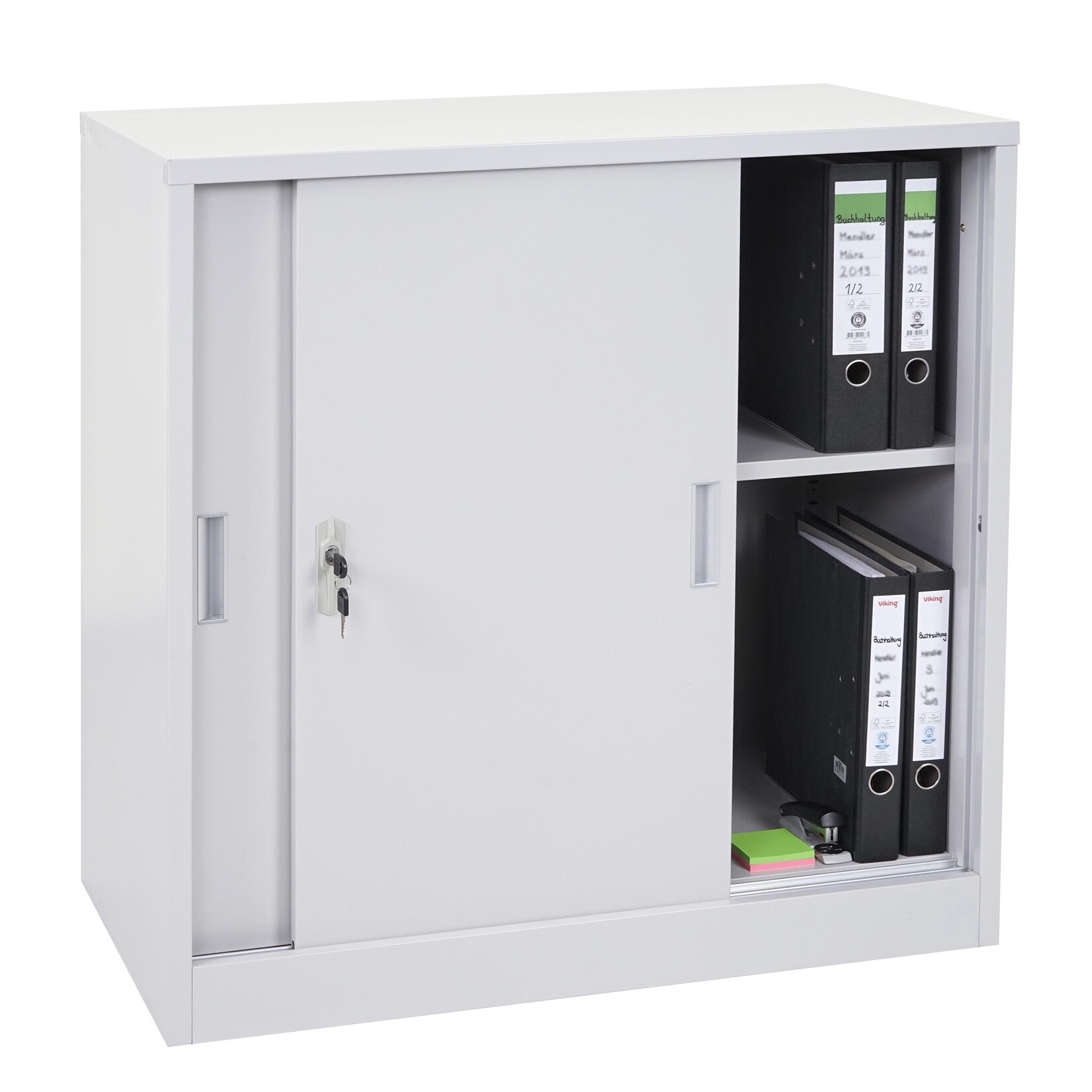 Aktenschrank Preston MCW-F41, Stahlschrank Büroschrank, mit abschließbaren Schiebetüren 90x90x45cm ~ grau