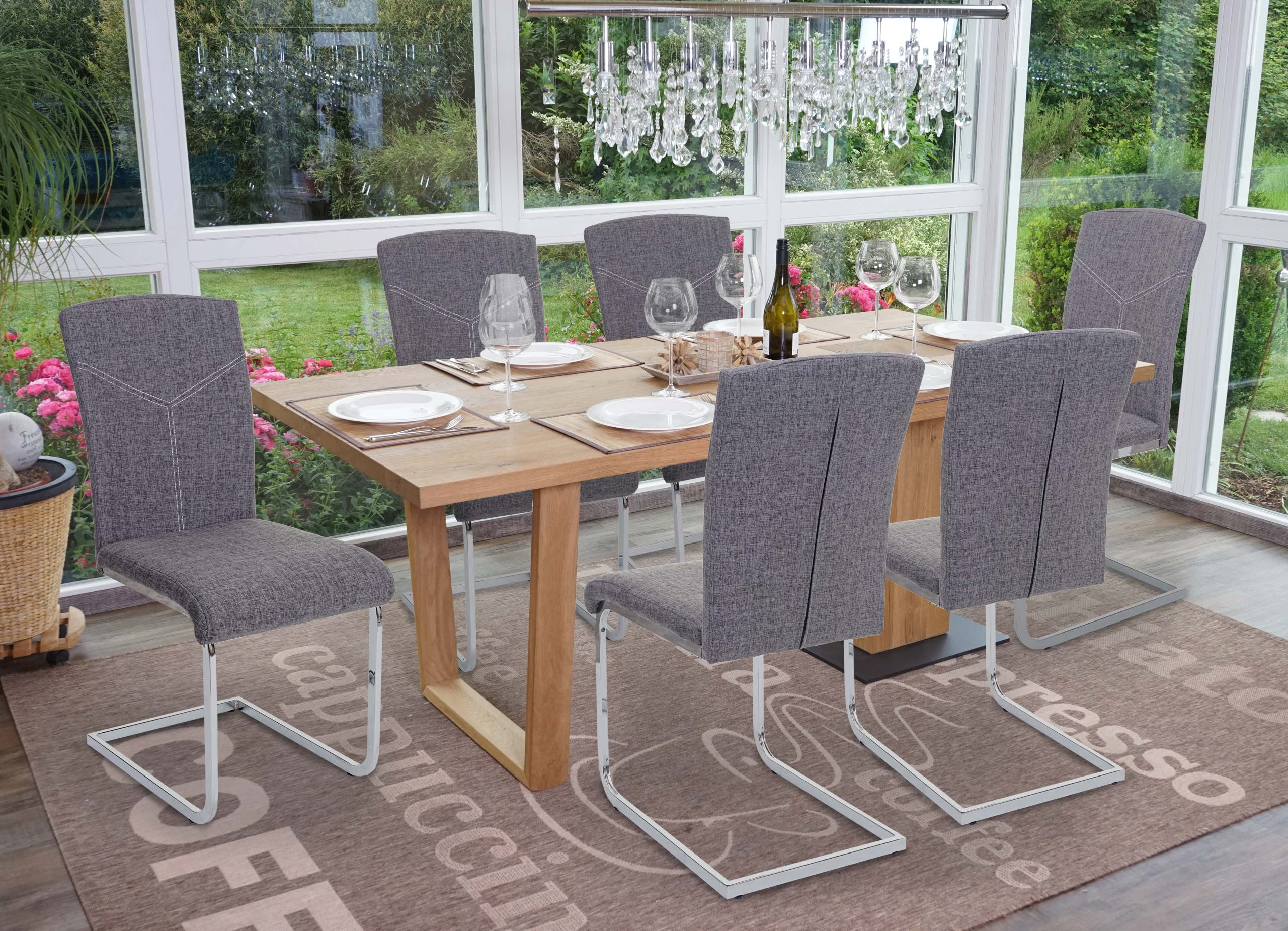 6er-Set Esszimmerstuhl MCW-F36, Freischwinger K&uuml;chenstuhl Konferenzstuhl ~ Stoff/Textil, grau - Bild 1