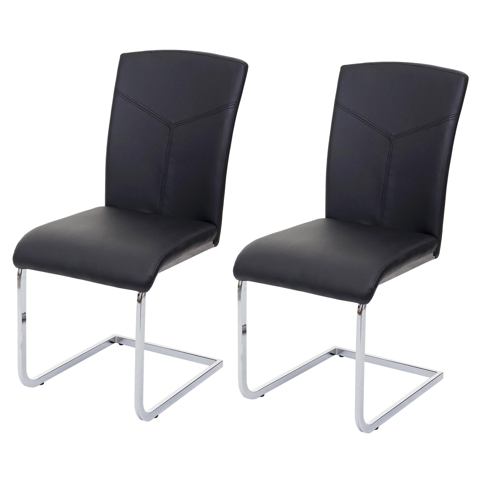 2er-Set Esszimmerstuhl MCW-F36, Freischwinger Küchenstuhl Konferenzstuhl ~ Kunstleder, schwarz