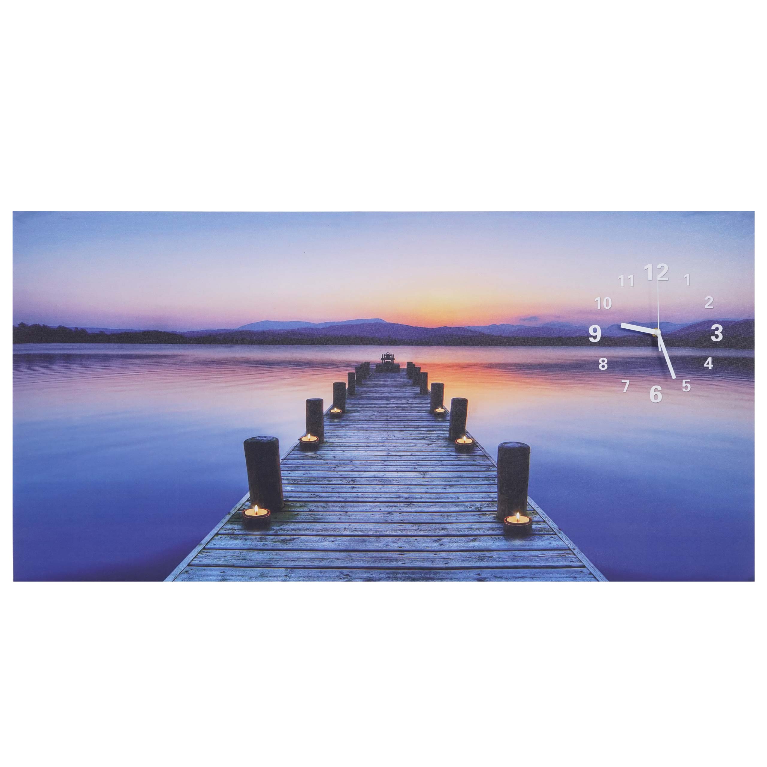 LED-Bild, Leuchtbild Leinwandbild Wandbild, Timer Steg flackernd Wanduhr 110x55cm - Bild 1