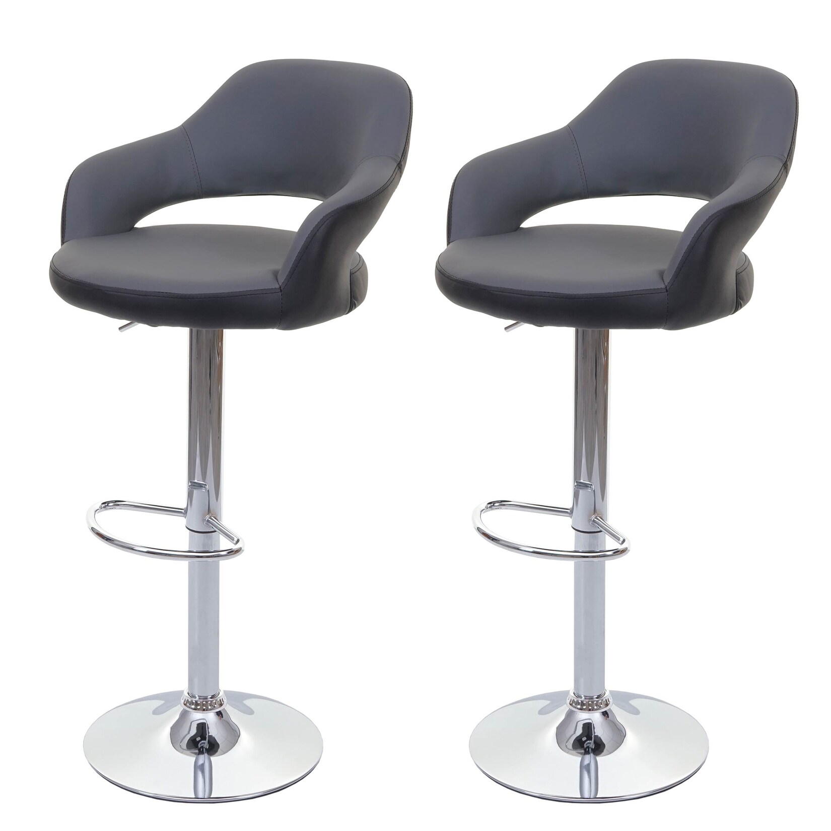2er-Set Barhocker MCW-F16, Barstuhl Tresenhocker Drehhocker, mit Lehne Kunstleder ~ grau-schwarz