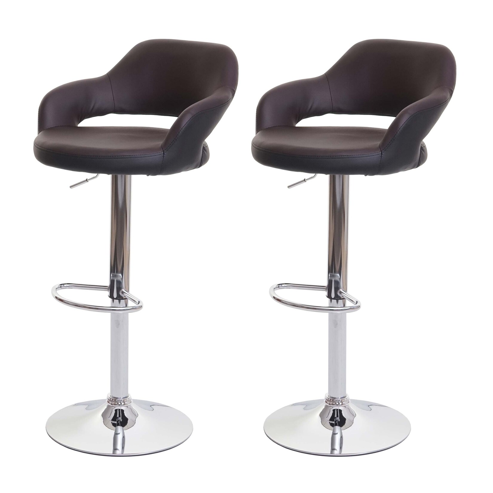 2er-Set Barhocker MCW-F16, Barstuhl Tresenhocker Drehhocker, mit Lehne Kunstleder ~ braun-schwarz