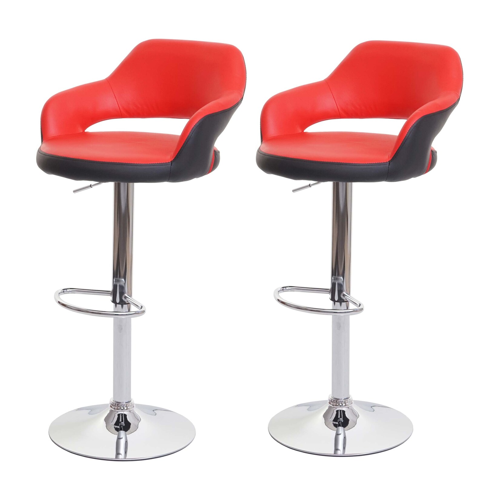 2er-Set Barhocker MCW-F16, Barstuhl Tresenhocker Drehhocker, mit Lehne Kunstleder ~ rot-schwarz