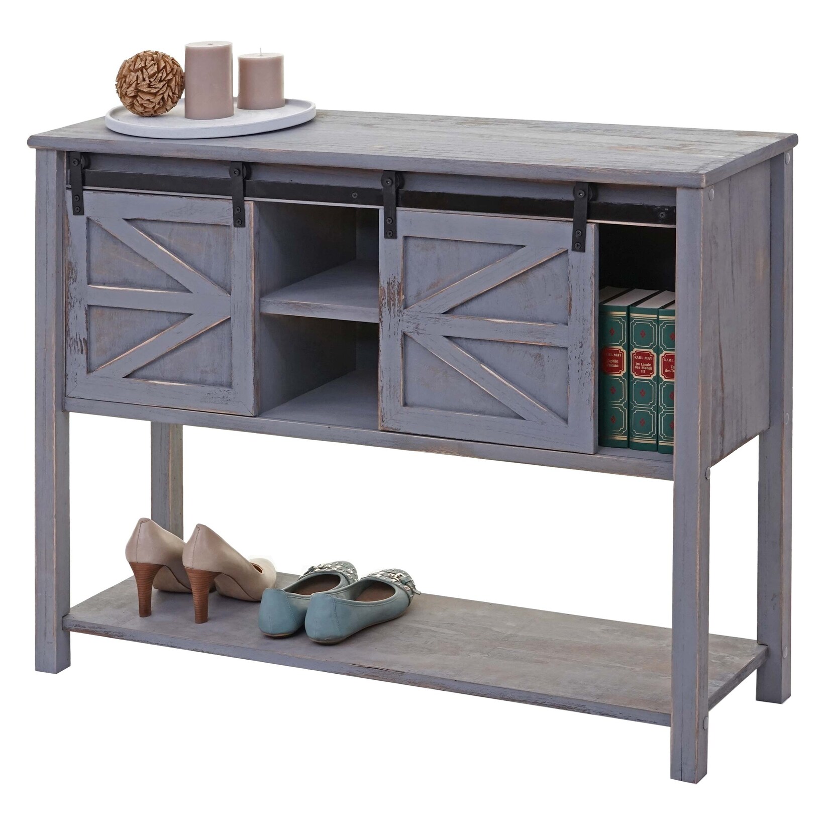 Kommode MCW-D57, Schiebetürenschrank Sideboard Schrank, Shabby-Look Vintage 81x102x34cm ~ dunkelgrau | 04057651313283