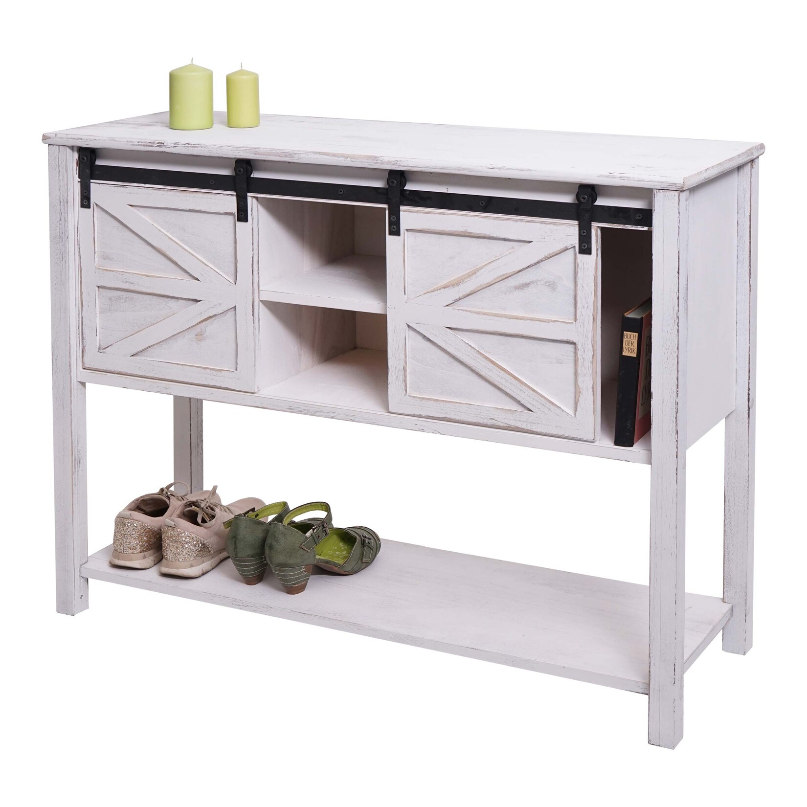 Kommode MCW-D57, Schiebetürenschrank Sideboard Schrank, Shabby-Look Vintage 81x102x34cm ~ weiß