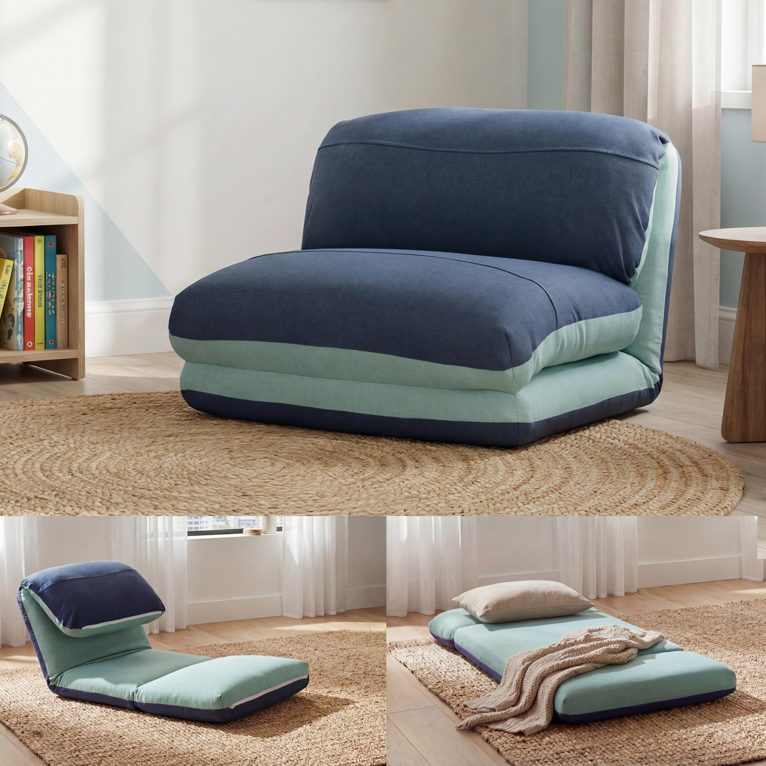 Schlafsessel MCW-E68, Schlafsofa Funktionssessel Klappsessel Relaxsessel, Stoff/Textil ~ hellblau/dunkelblau - Bild 1