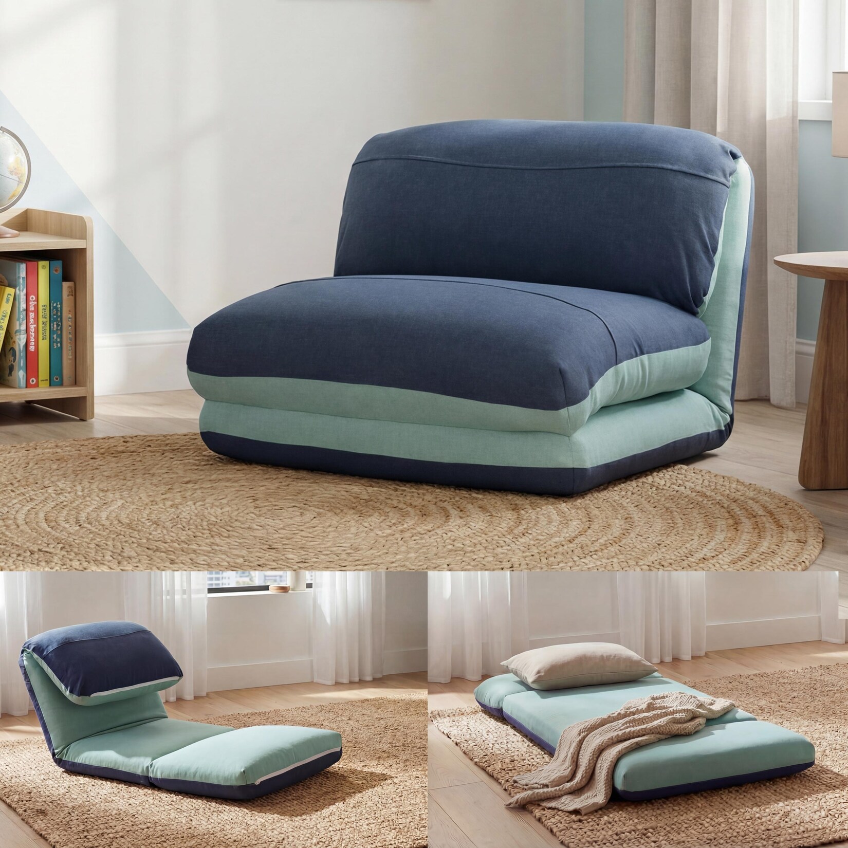 Schlafsessel MCW-E68, Schlafsofa Funktionssessel Klappsessel Relaxsessel, Stoff/Textil ~ hellblau/dunkelblau