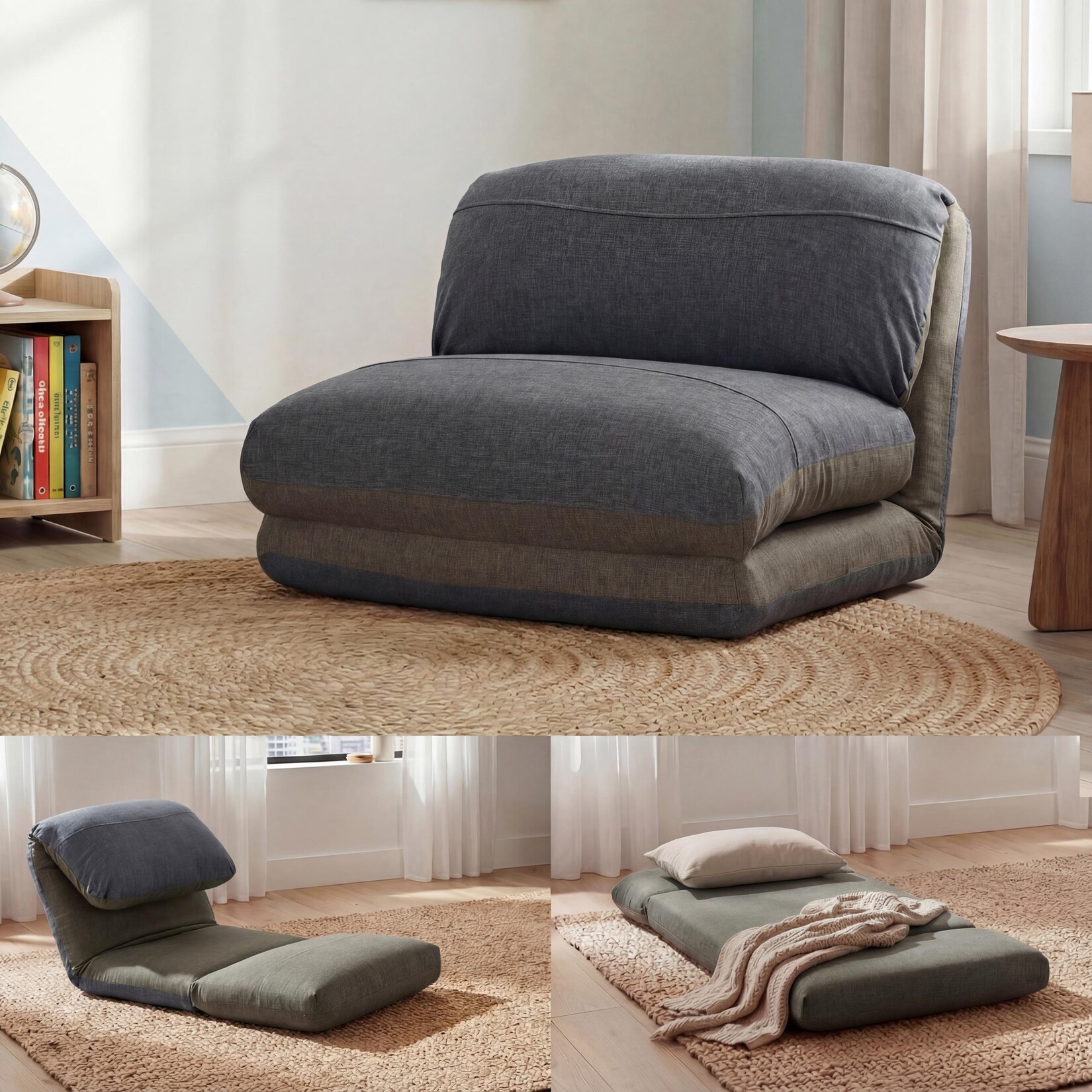 Schlafsessel MCW-E68, Schlafsofa Funktionssessel Klappsessel Relaxsessel, Stoff/Textil ~ khaki/dunkelgrau