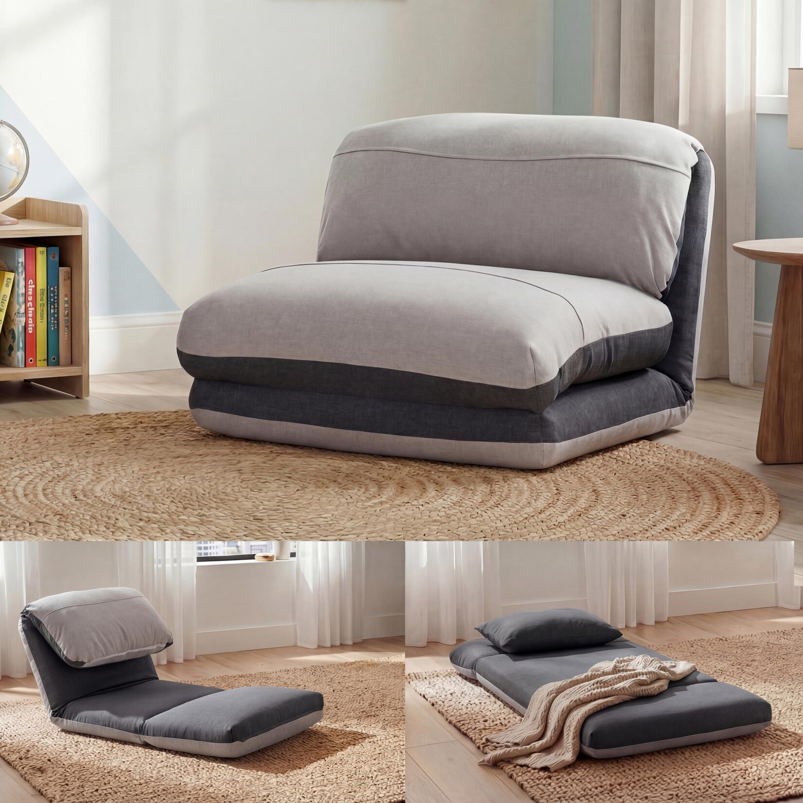Schlafsessel MCW-E68, Schlafsofa Funktionssessel Klappsessel Relaxsessel, Stoff/Textil ~ dunkelgrau/hellgrau