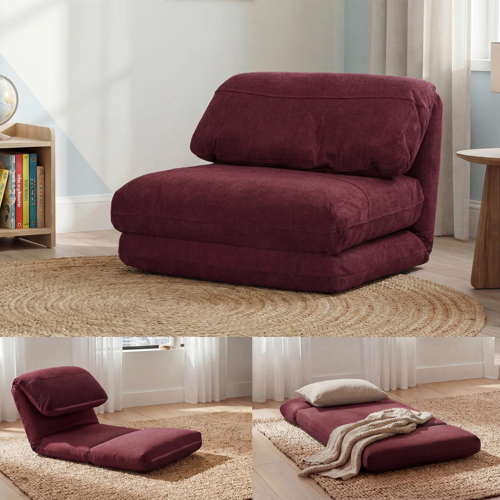Schlafsessel MCW-E68, Schlafsofa Funktionssessel Klappsessel Relaxsessel, Stoff/Textil ~ bordeaux