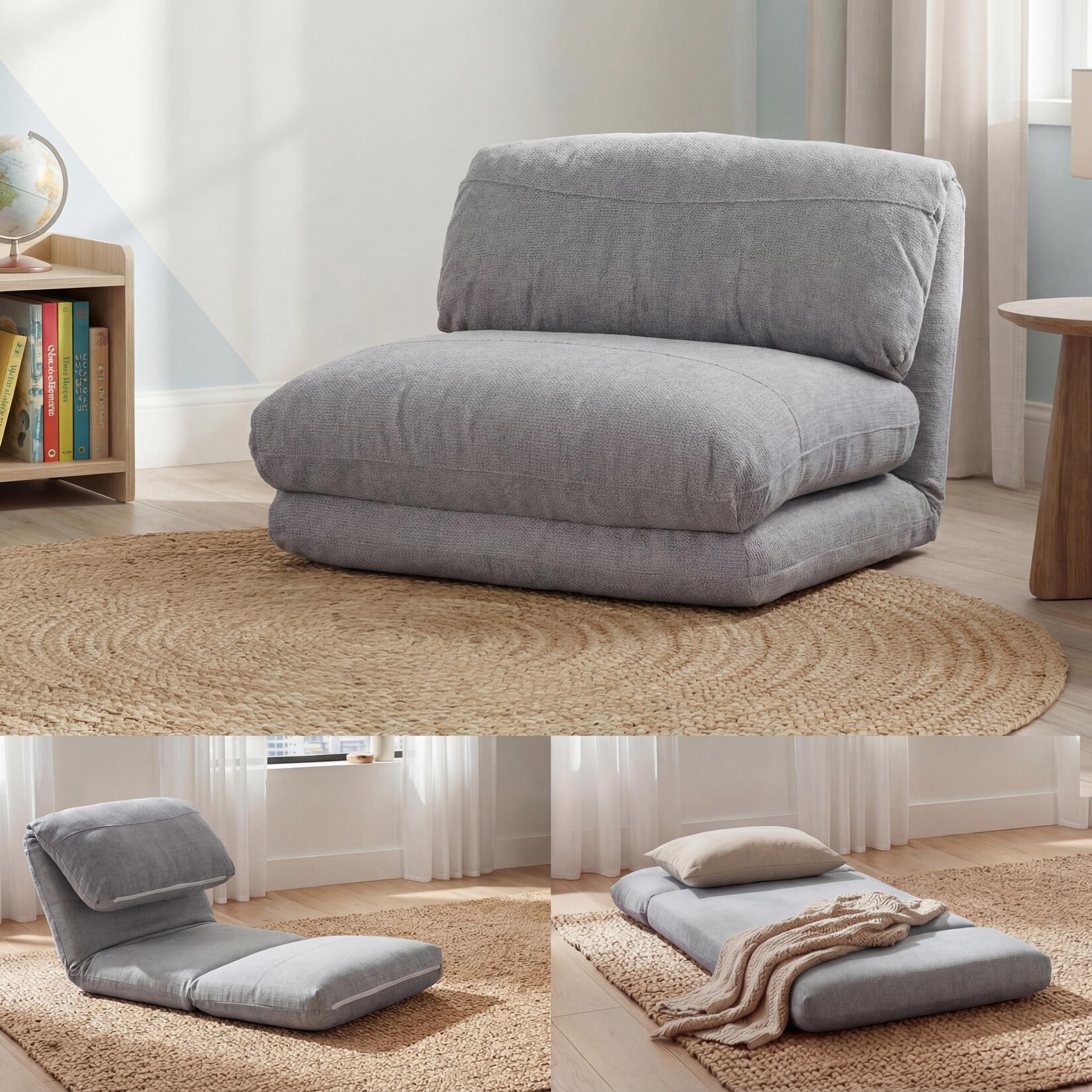 Schlafsessel MCW-E68, Schlafsofa Funktionssessel Klappsessel Relaxsessel, Stoff/Textil ~ hellgrau