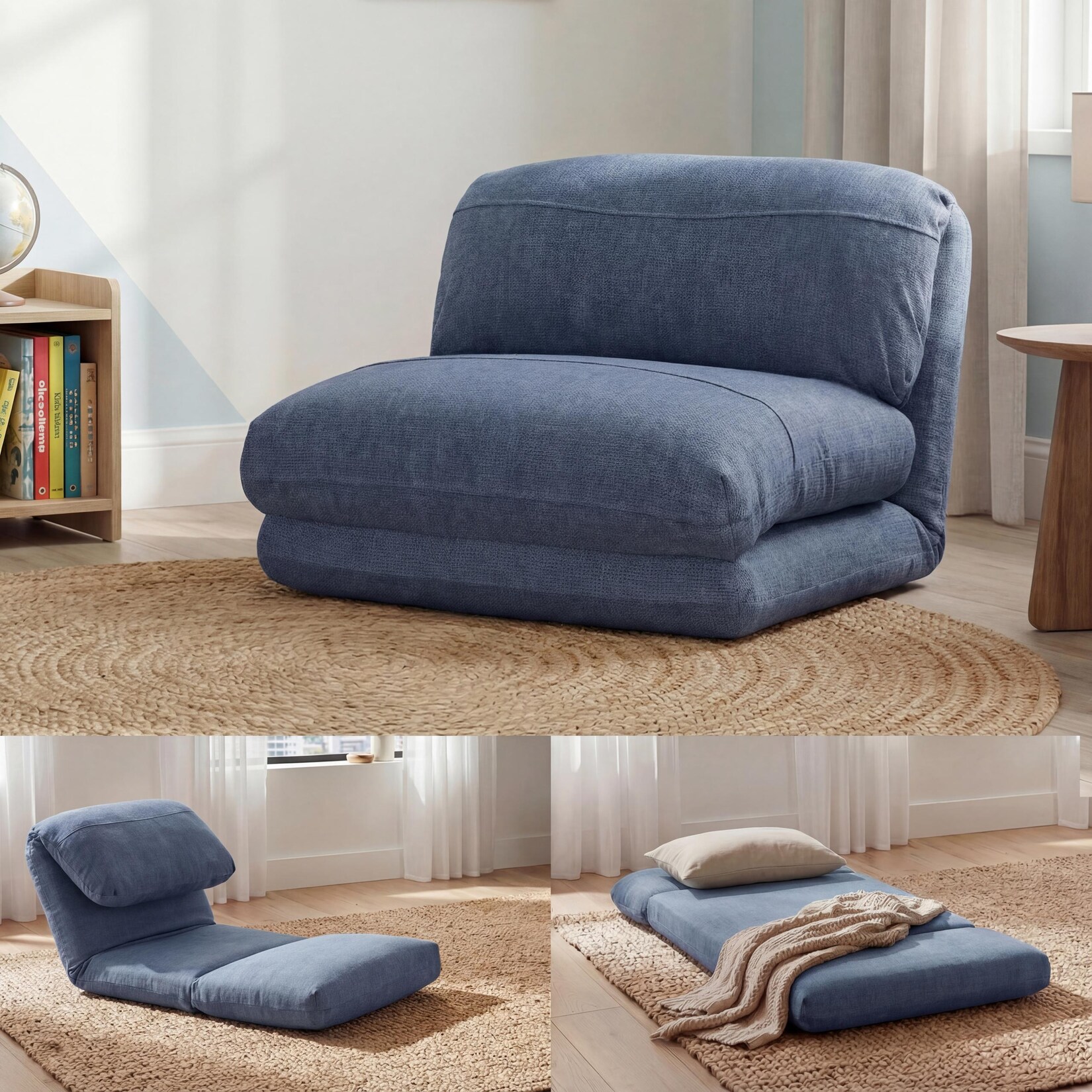 Schlafsessel MCW-E68, Schlafsofa Funktionssessel Klappsessel Relaxsessel, Stoff/Textil ~ hellblau