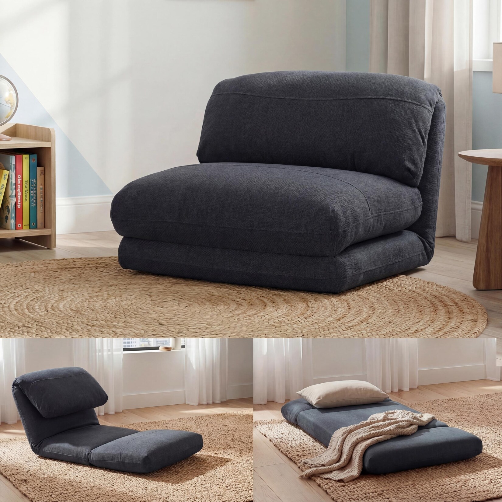 Schlafsessel MCW-E68, Schlafsofa Funktionssessel Klappsessel Relaxsessel, Stoff/Textil ~ dunkelgrau