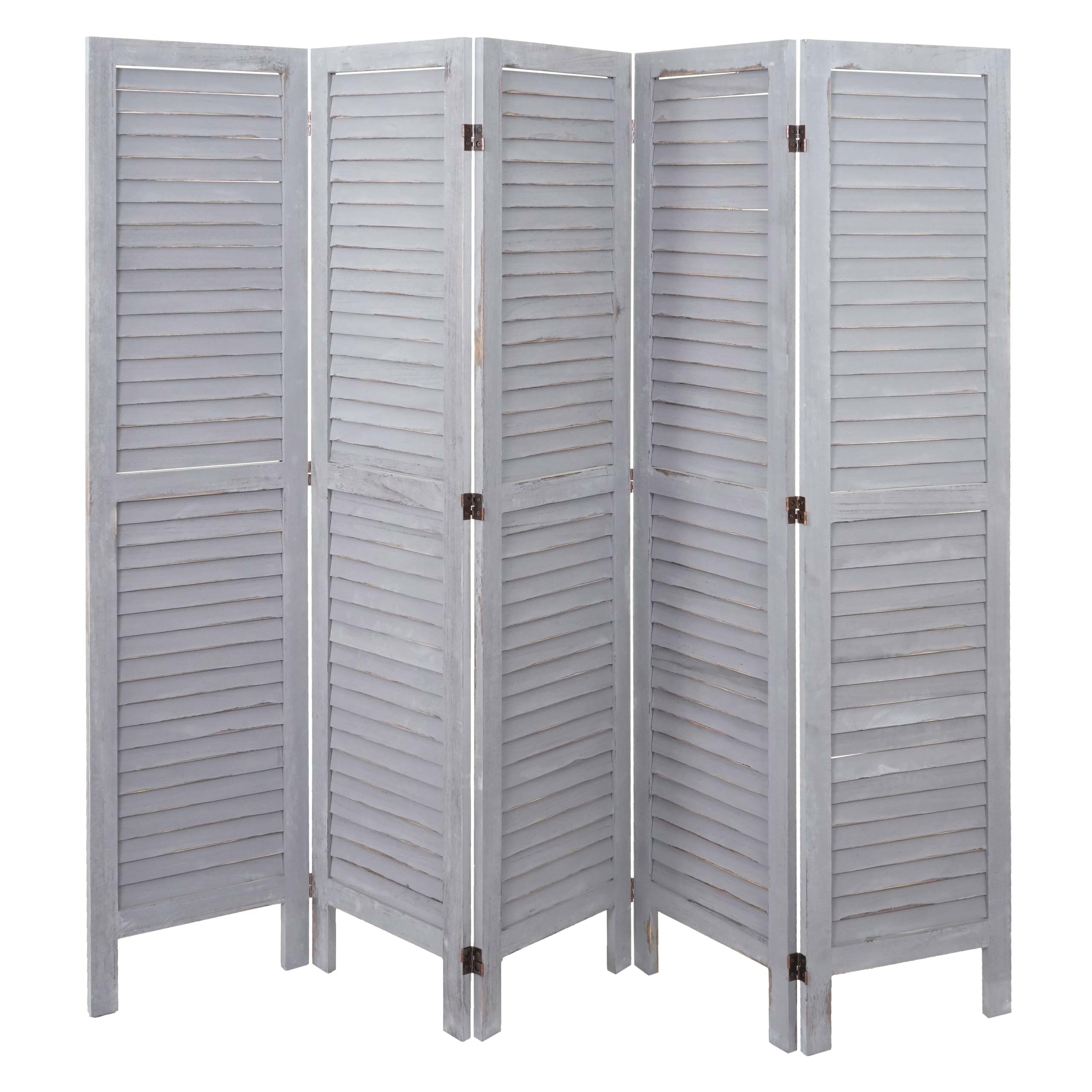 Paravent MCW-G30, Trennwand Sichtschutz Raumteiler, Shabby-Look 170x200cm ~ grau - Bild 1