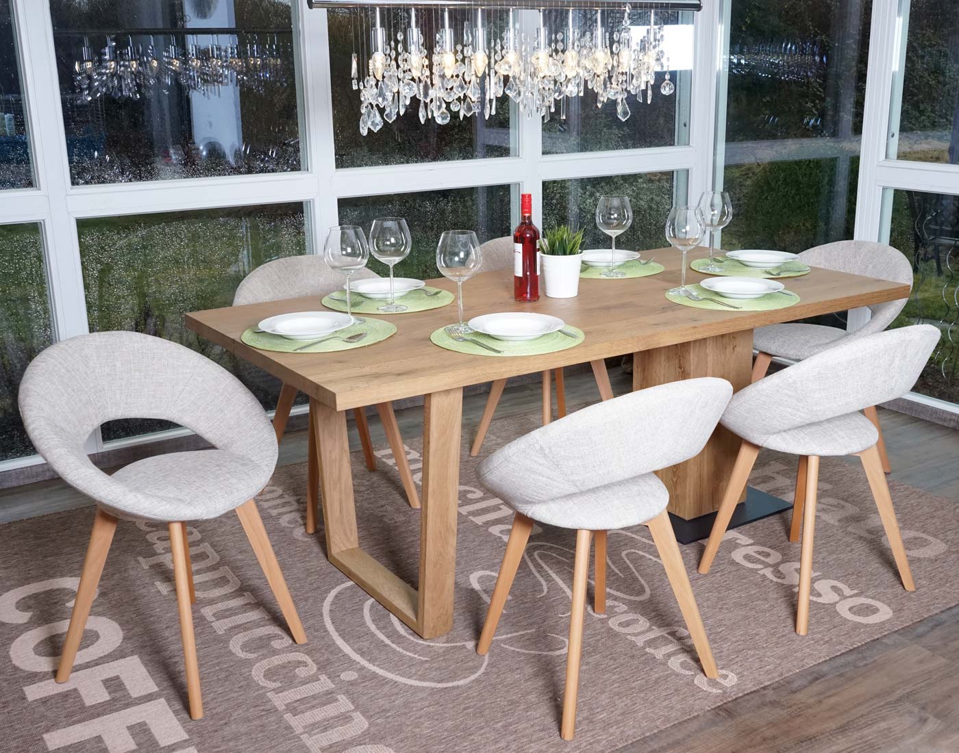 6er-Set Esszimmerstuhl Almada III, Stuhl K&uuml;chenstuhl, Retro 50er Jahre Design ~ Textil, creme/grau - Bild 1