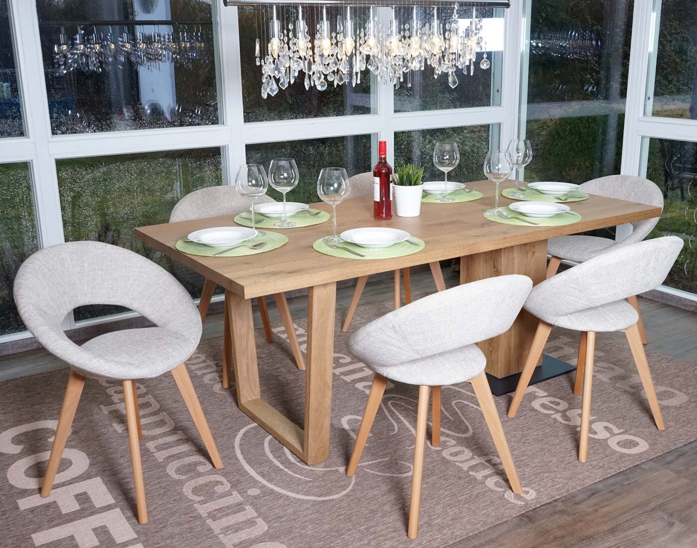 6er-Set Esszimmerstuhl Almada III, Stuhl Küchenstuhl, Retro 50er Jahre Design ~ Textil, creme/grau | 04057651312866