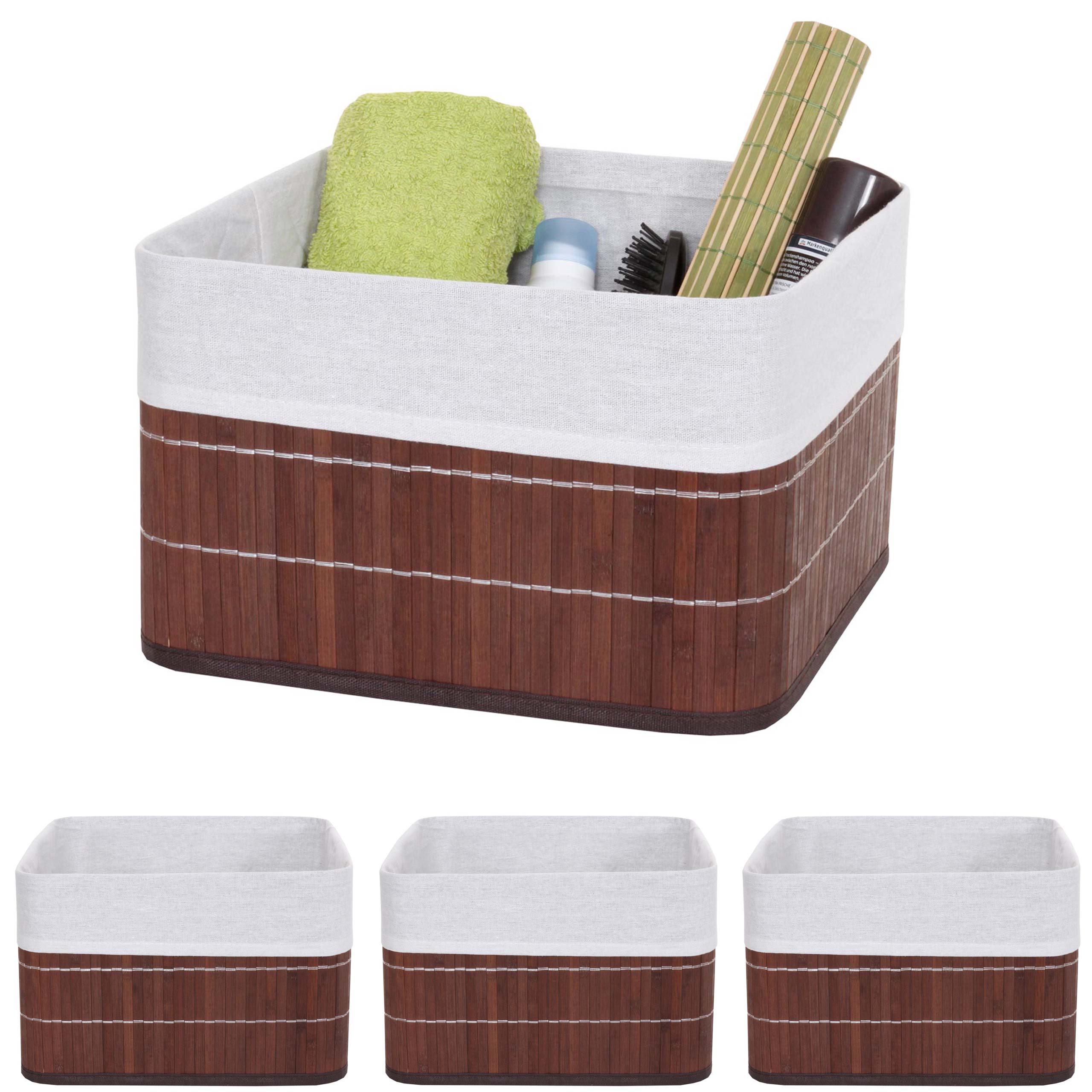 4er-Set Aufbewahrungskorb MCW-C21, Korb Aufbewahrungsbox Ordnungsbox Sortierbox Regalkorb, Bambus braun - Bild 1