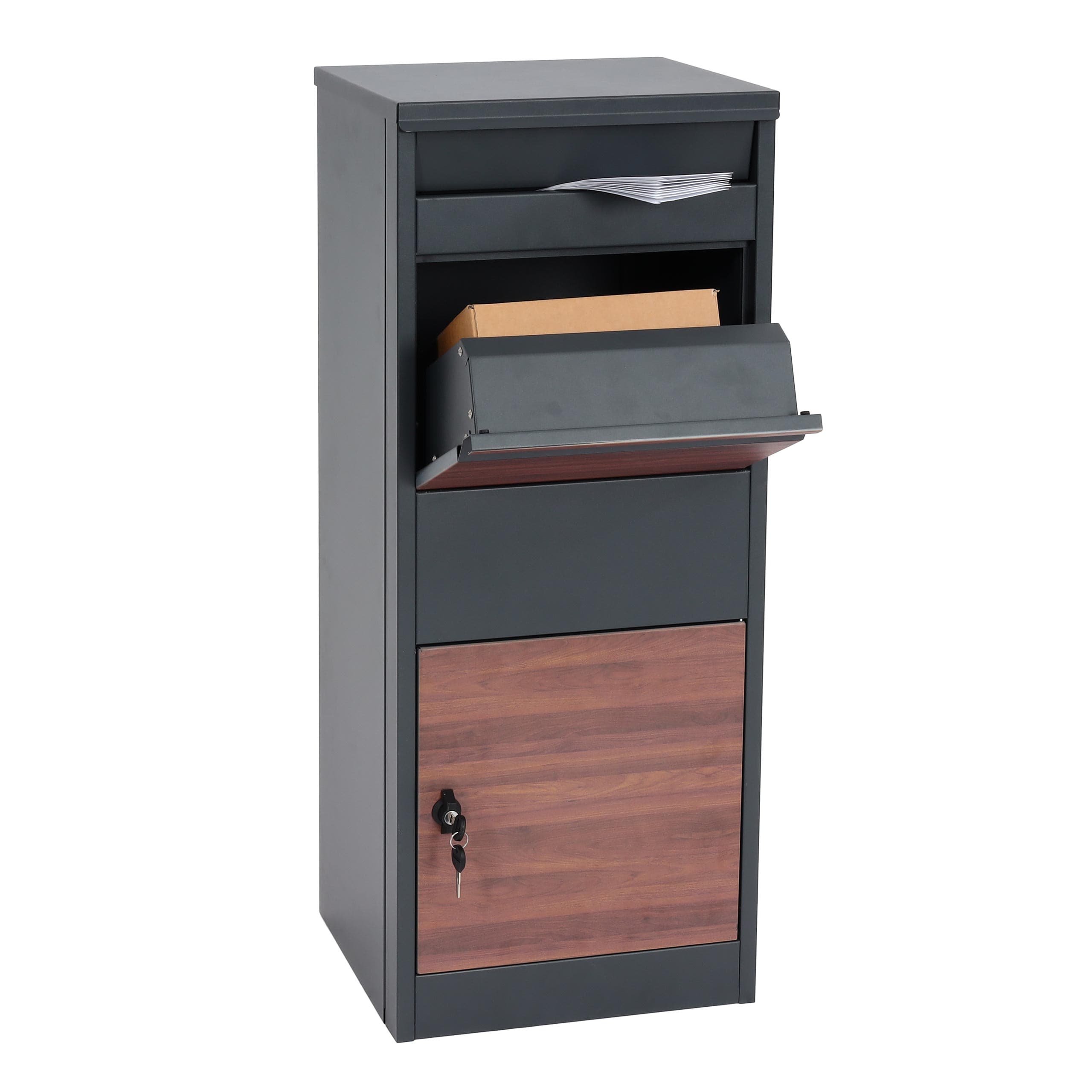 Paketkasten MCW-G80, Paketbox Standbriefkasten Briefkasten Gr&ouml;&szlig;e L ~ verzinkt anthrazit, Holzoptik dunkel - Bild 1