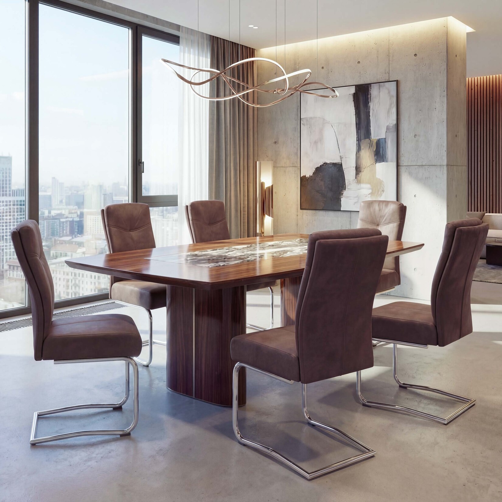 6er-Set Esszimmerstuhl MCW-G56, Küchenstuhl Freischwinger Stuhl, Textil Wildleder-Optik ~ braun