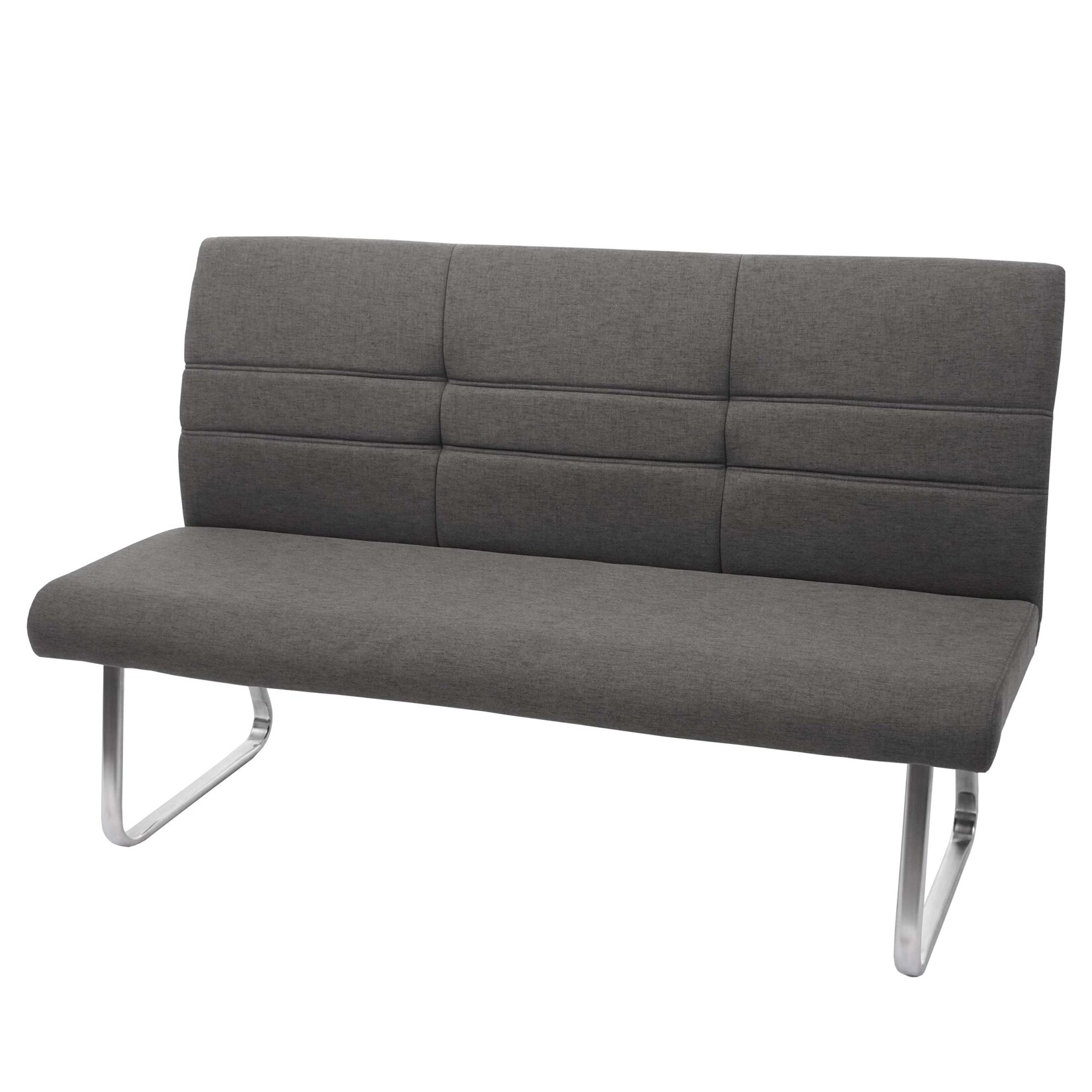 Sitzbank MCW-G55, Esszimmerbank Bank, Stoff/Textil Edelstahl gebürstet ~ grau-braun 160cm