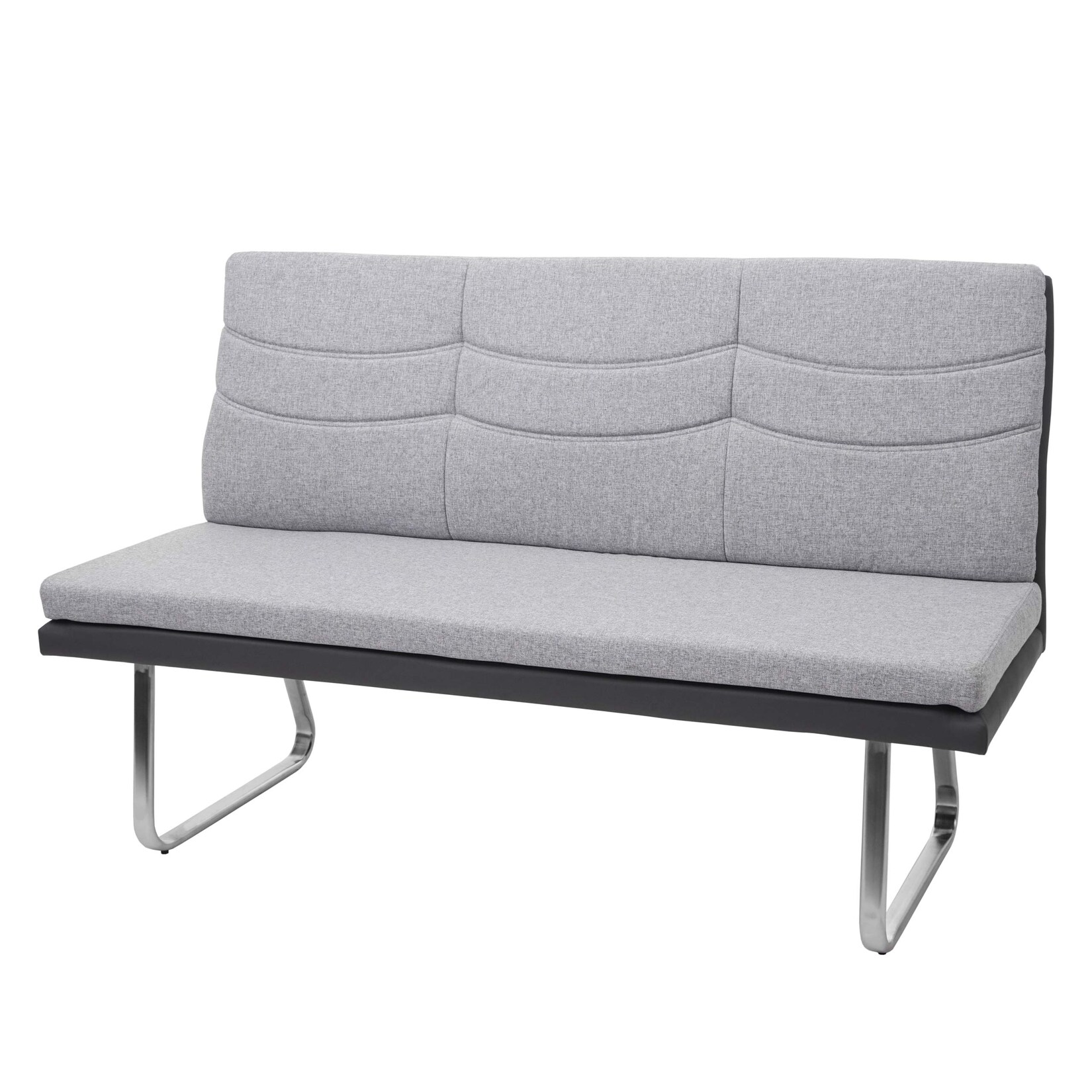 Sitzbank MCW-G54, Esszimmerbank Bank, Stoff/Kunstleder Edelstahl gebürstet ~ grau Bank 160cm