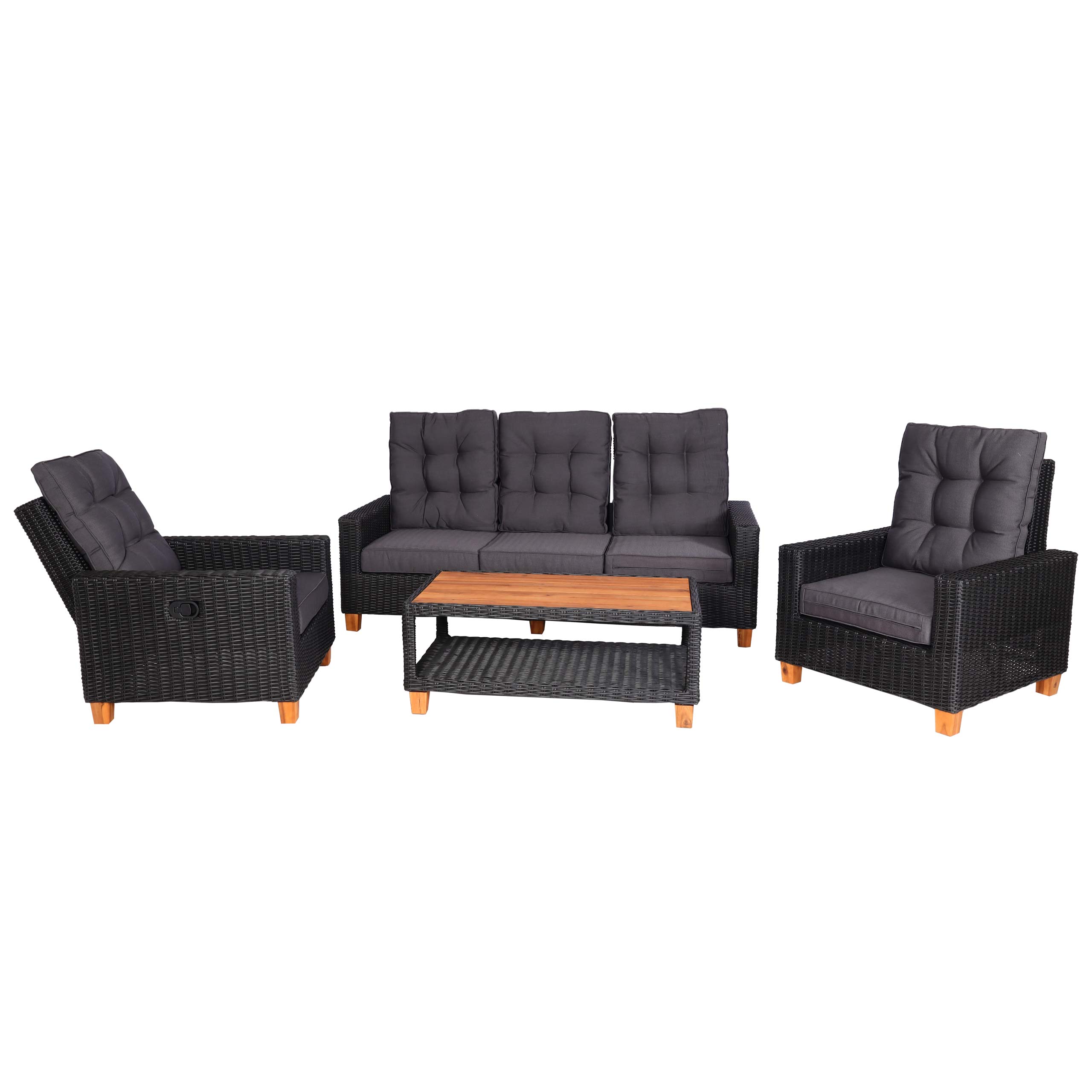 Gartengarnitur MCW-G28, Sitzgruppe Lounge-Set, Akazie Holz halbrundes Rattan verstellbar MVG ~ anthrazit, Kissen grau - Bild 1