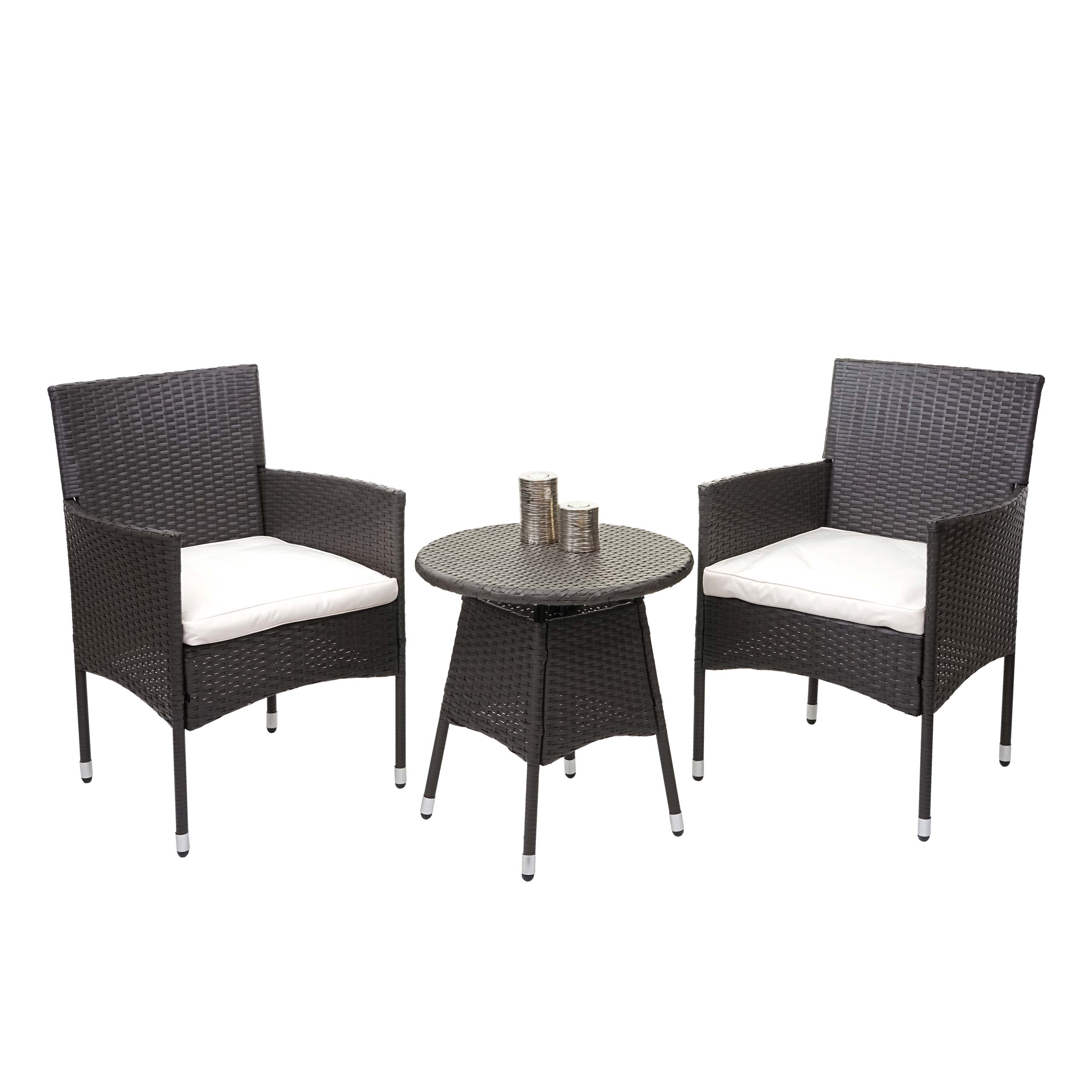 Poly-Rattan Balkonset MCW-G27, Sitzgarnitur Gartengarnitur, 2xSessel+Tisch ~ grau, Kissen creme - Bild 1