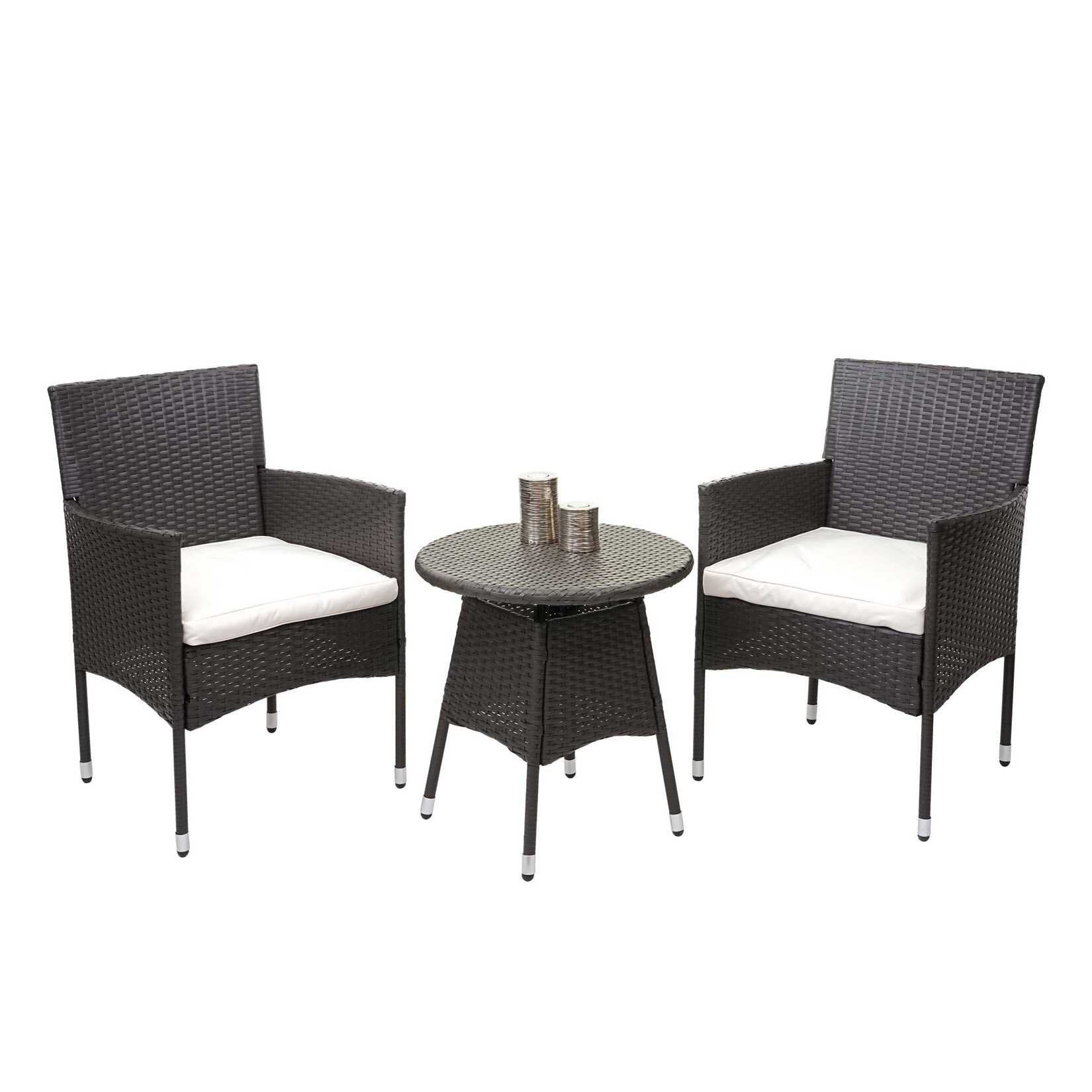 Poly-Rattan Balkonset MCW-G27, Sitzgarnitur Gartengarnitur, 2xSessel+Tisch ~ grau, Kissen creme | 04057651360744