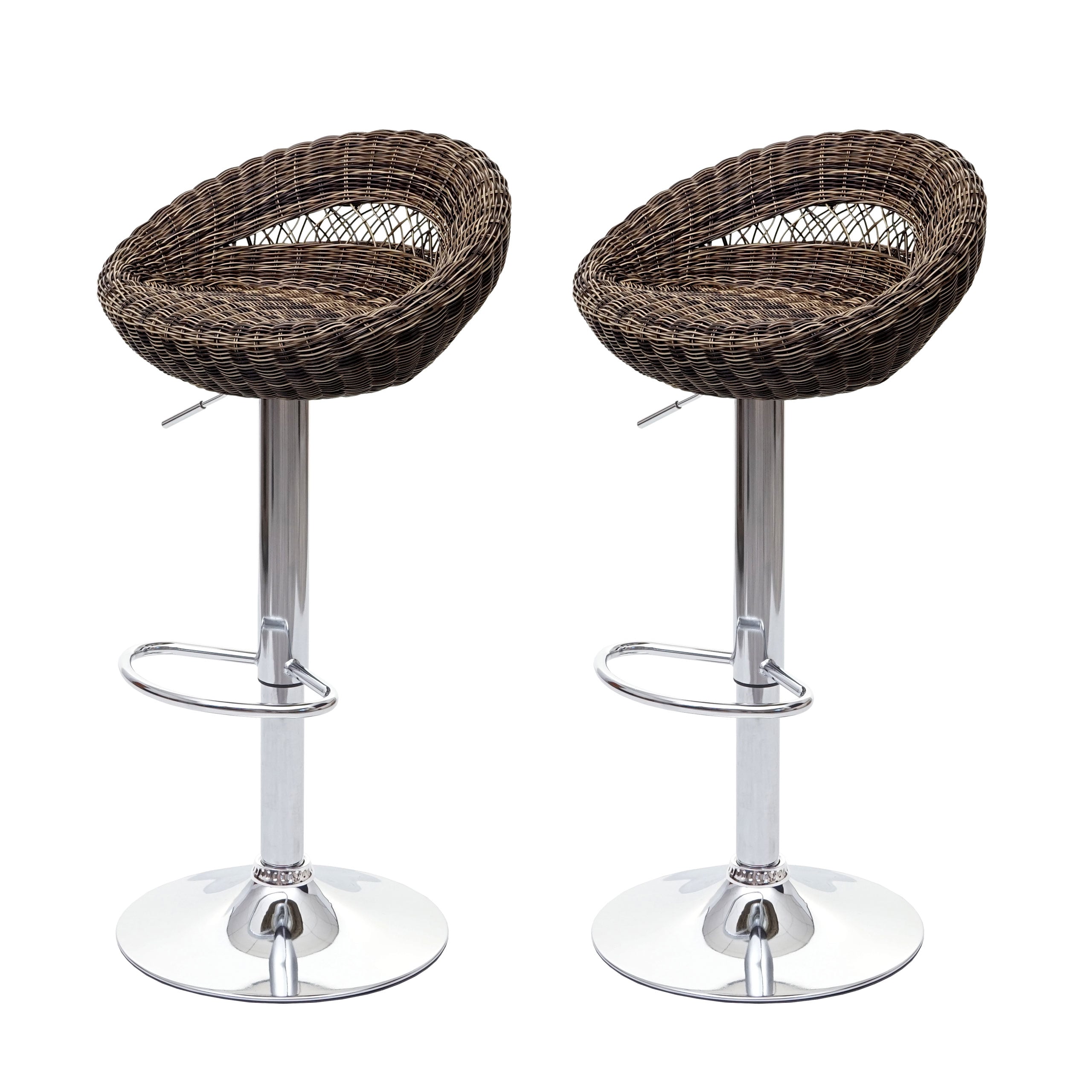 2er-Set Barhocker MCW-G26, Tresenhocker Barstuhl Drehhocker, In-/Outdoor Poly-Rattan MVG-zertifiziert chrom - Bild 1