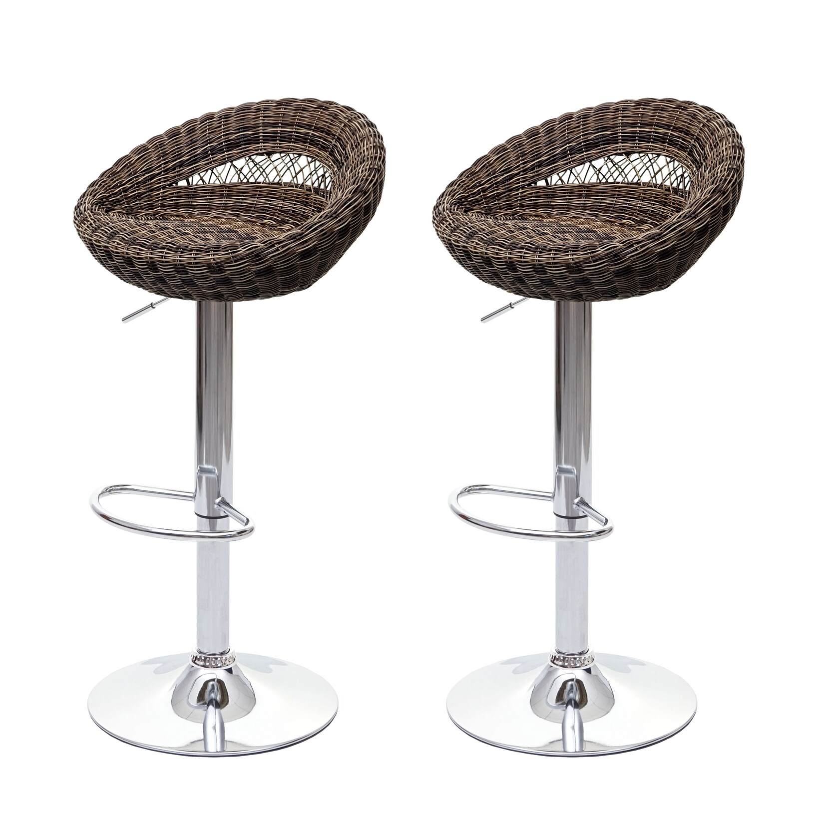 2er-Set Barhocker MCW-G26, Tresenhocker Barstuhl Drehhocker, In-/Outdoor Poly-Rattan MVG-zertifiziert chrom