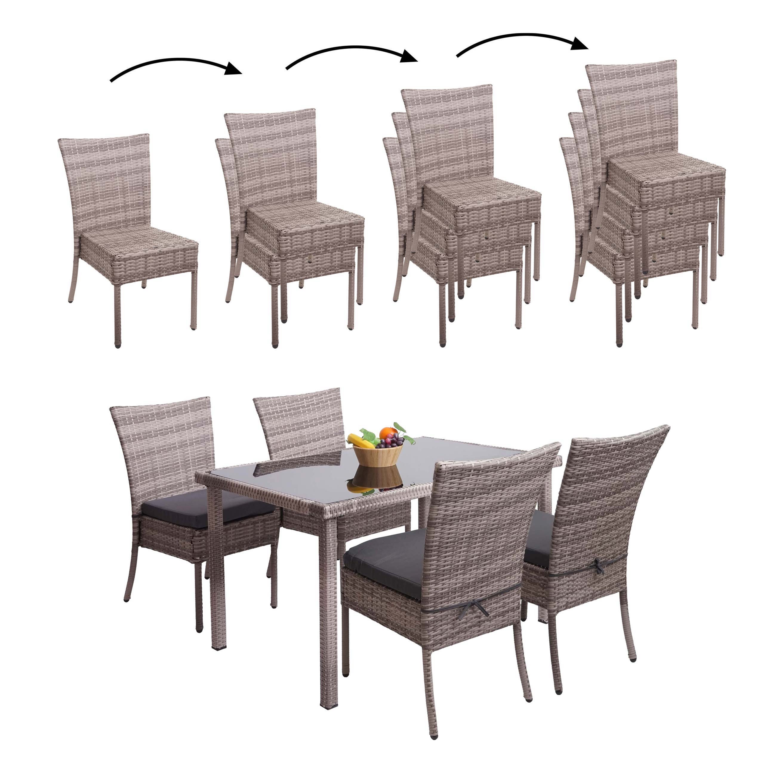Poly-Rattan Garnitur MCW-G19, Sitzgruppe Balkon-/Lounge-Set, 4xStuhl+Tisch, 120x75cm ~ grau-braun, Kissen dunkelgrau - Bild 1