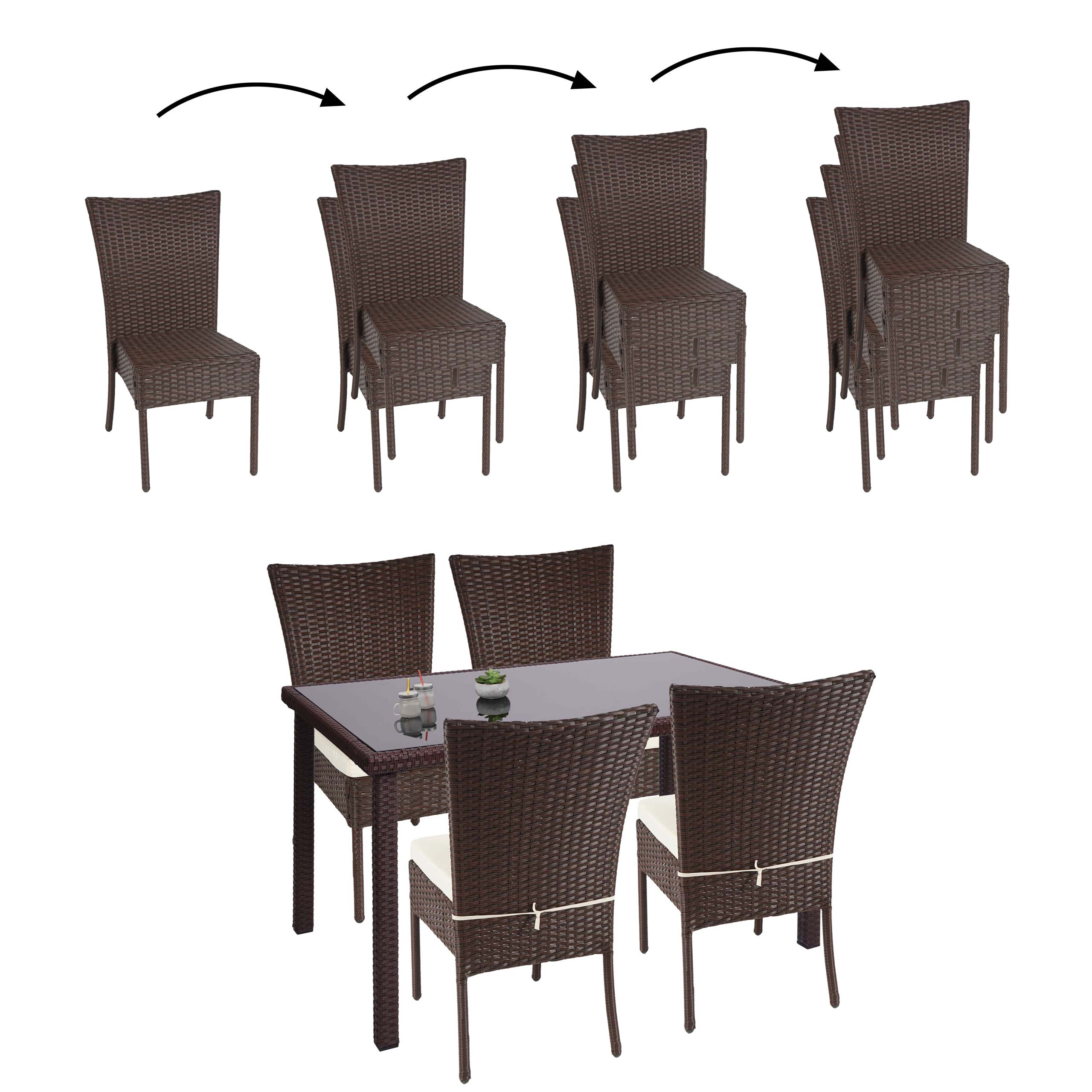 Poly-Rattan Garnitur MCW-G19, Sitzgruppe Balkon-/Lounge-Set, 4xStuhl+Tisch, 120x75cm ~ braun, Kissen creme - Bild 1